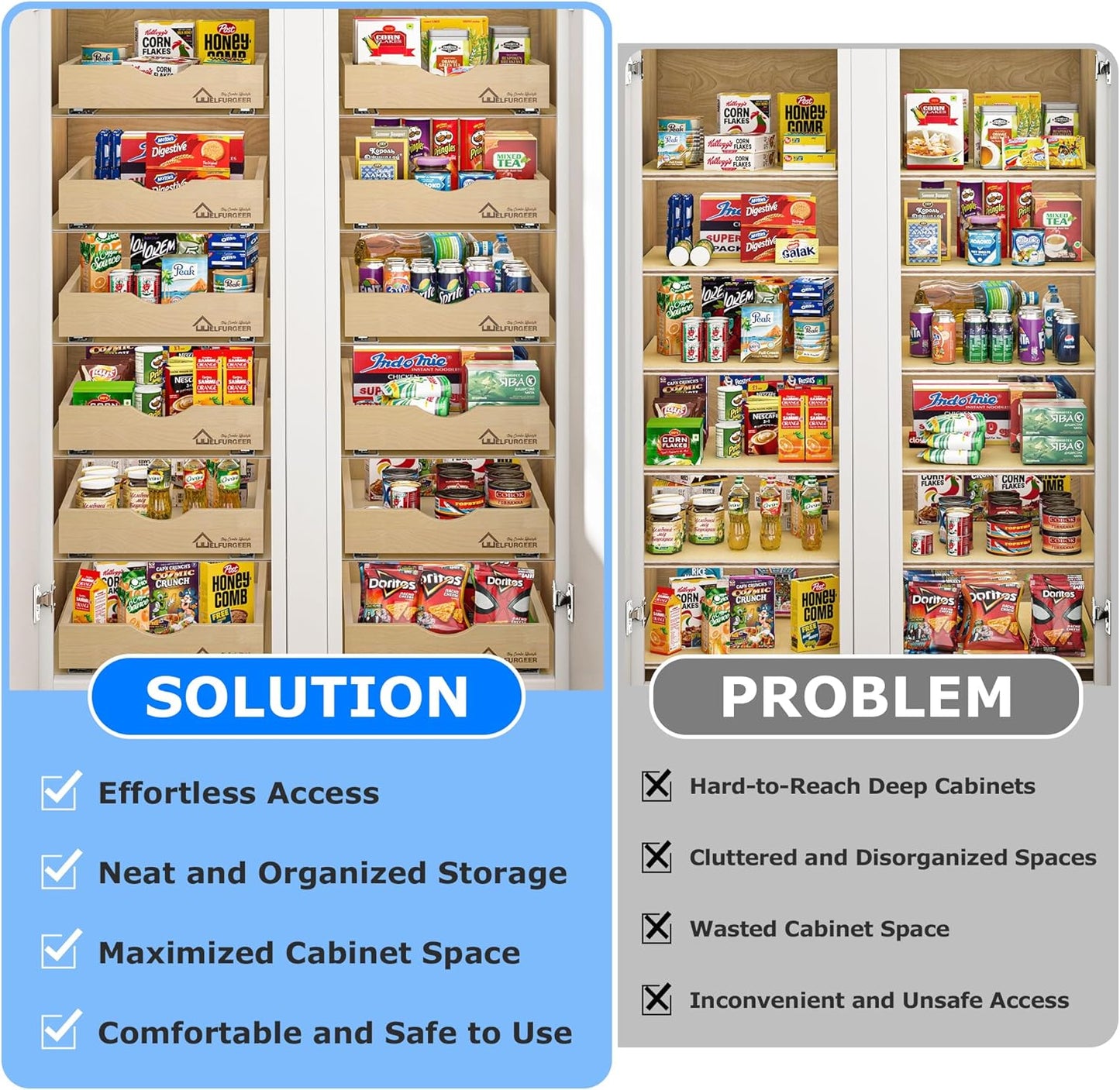 WelFurGeer Soft Close Pull Out Drawers for Cabinets, 11" W x 22" D Pull Out Cabinet Drawer with Heavy Duty Slides, Pull Out Cabinet Organizer, Cabinets Roll Out Drawers, Pull-Out Home Organizers