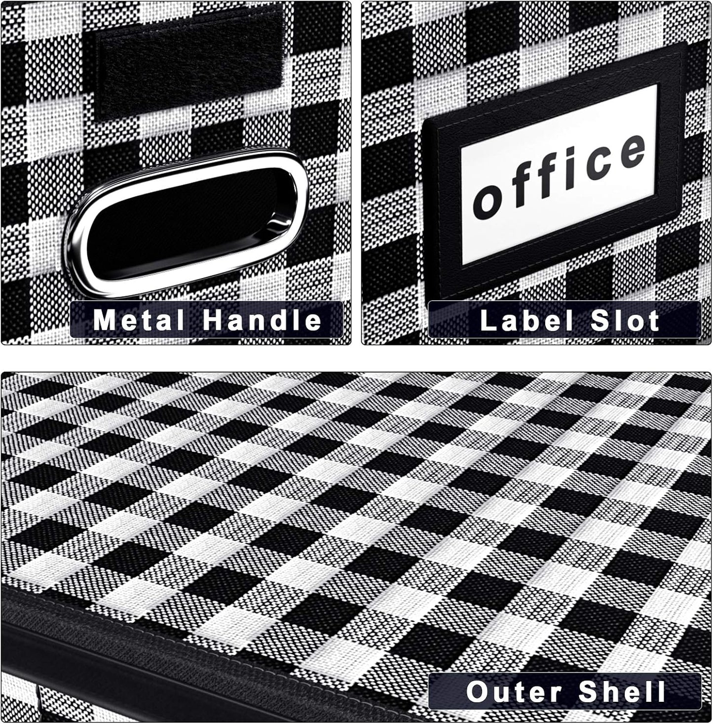 Huolewa Decorative Collapsible File Storage Organizer Boxes with Lids, Hanging Filing & Storage Boxes for Office/Decor/Home, Filing System for File and Folders Storag - (Black & White Lattice)