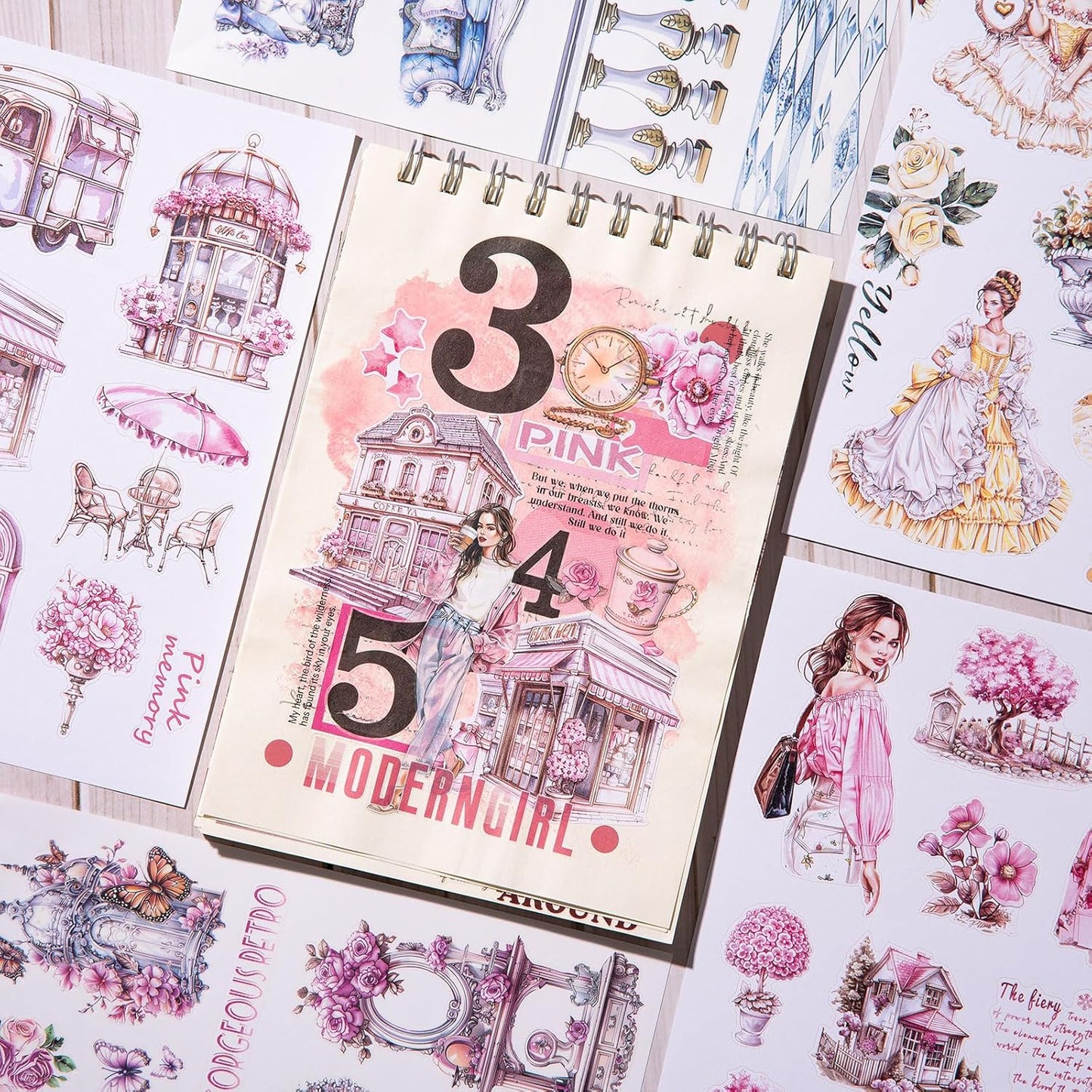 YagCu Journal Sticker Book, Moment of Love Scrapbook Stickers, Junk Journal Supplies, Pre-Cut Aesthetic Scrapbooking and Journaling for Women, Pink Decorative Ephemera Bullet Planner DIY Arts