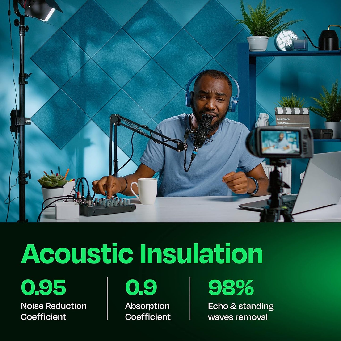 Acoustic Panels 12-Pack Soundproof Wall Panels 12"X12"X0.4" Sound Panels High Density Sound Dampening Panels - [Light Turquoise Square]