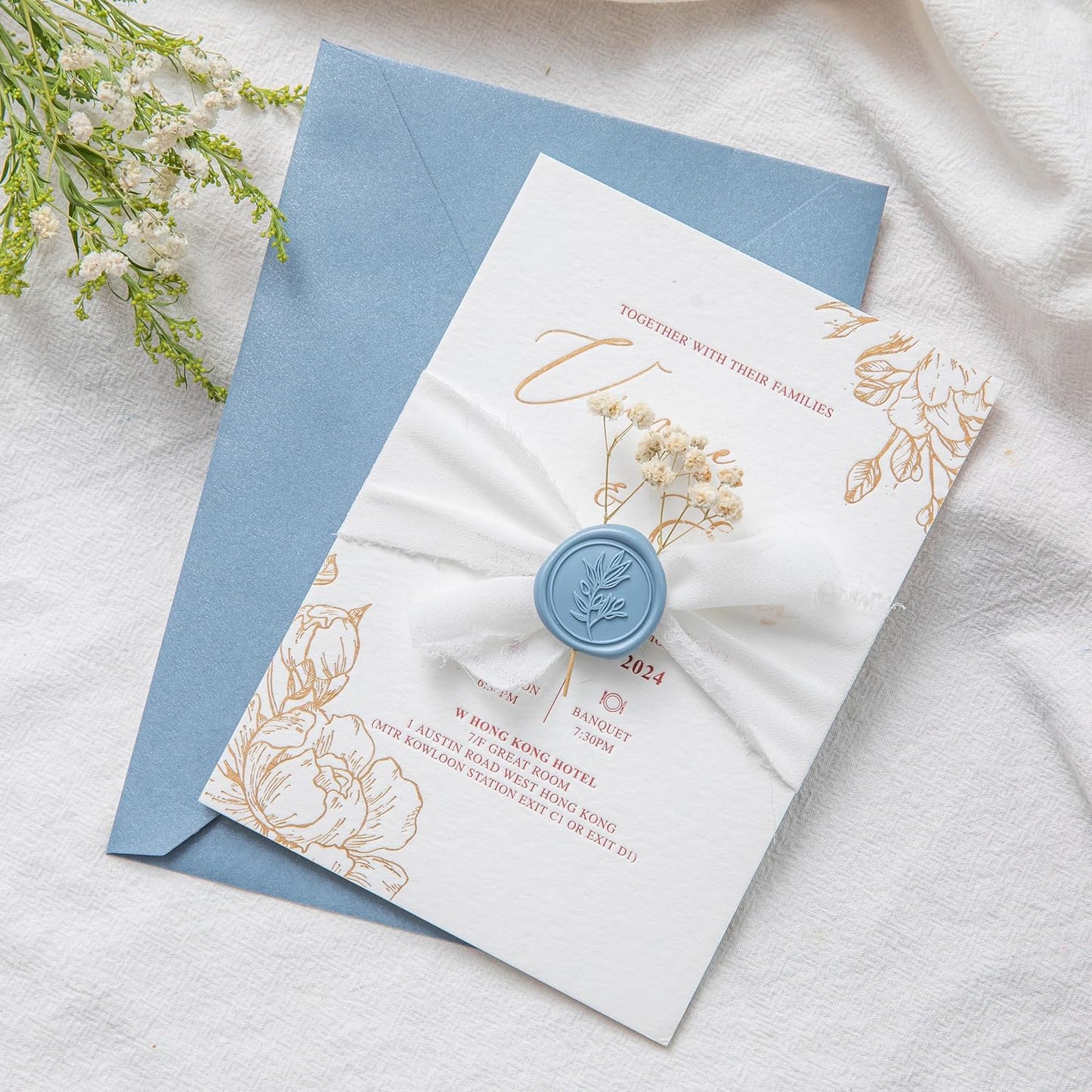 PONATIA Dusty Blue Wax Seal Stickers - 50 Pcs Self- Adhesive Wedding Invitation Seal Stickers, Perfect for Invitation Cards, Envelopes Christmas Cards, Gift Wrapping, Party Menu Decor