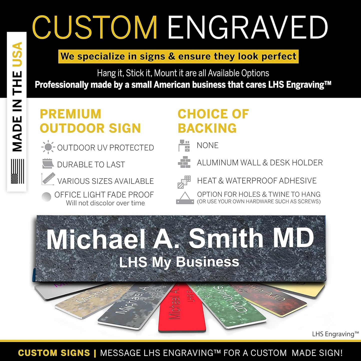 Engraved Door Signs for Office Personalized Mojave Plastic Door Plaque White Letters - Made in USA 2x12 N8