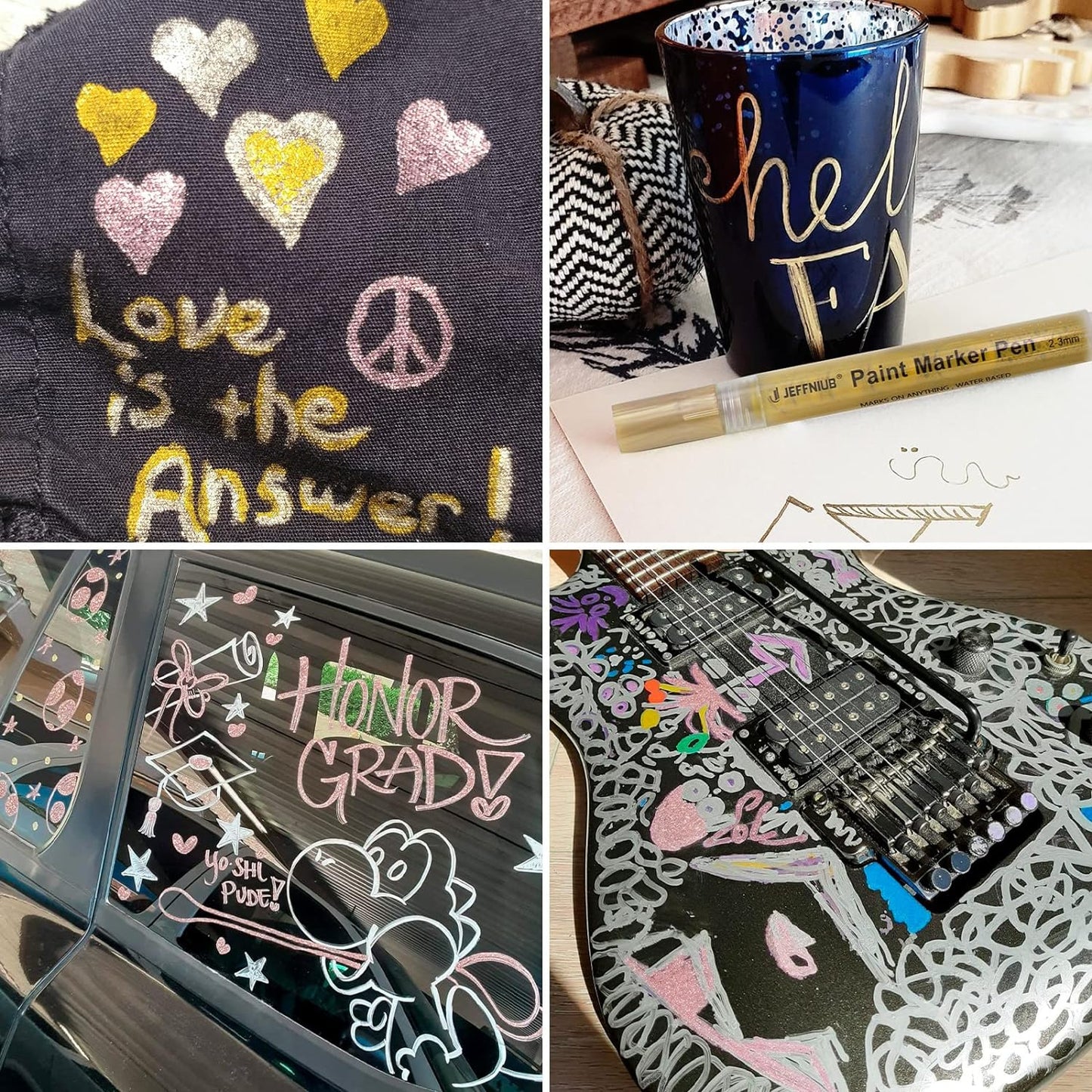 Gold Paint Pens with Silver, Rose Gold Acrylic Paint Pens for Rock Painting, Wood, Fabric, Glass, Canvas, Scrapbooking, Card DIY Metallic Acrylic Marker (0.7mm)