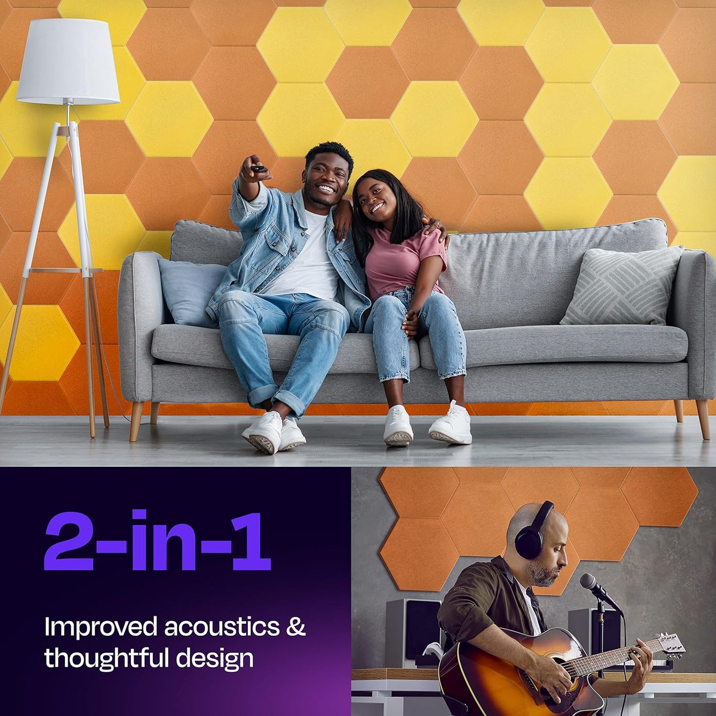 Acoustic Panels 12-Pack Soundproof Wall Panels 14"X12.1"X0.4" Sound Panels High Density Sound Dampening Panels - [70'S Orange Hexagon]