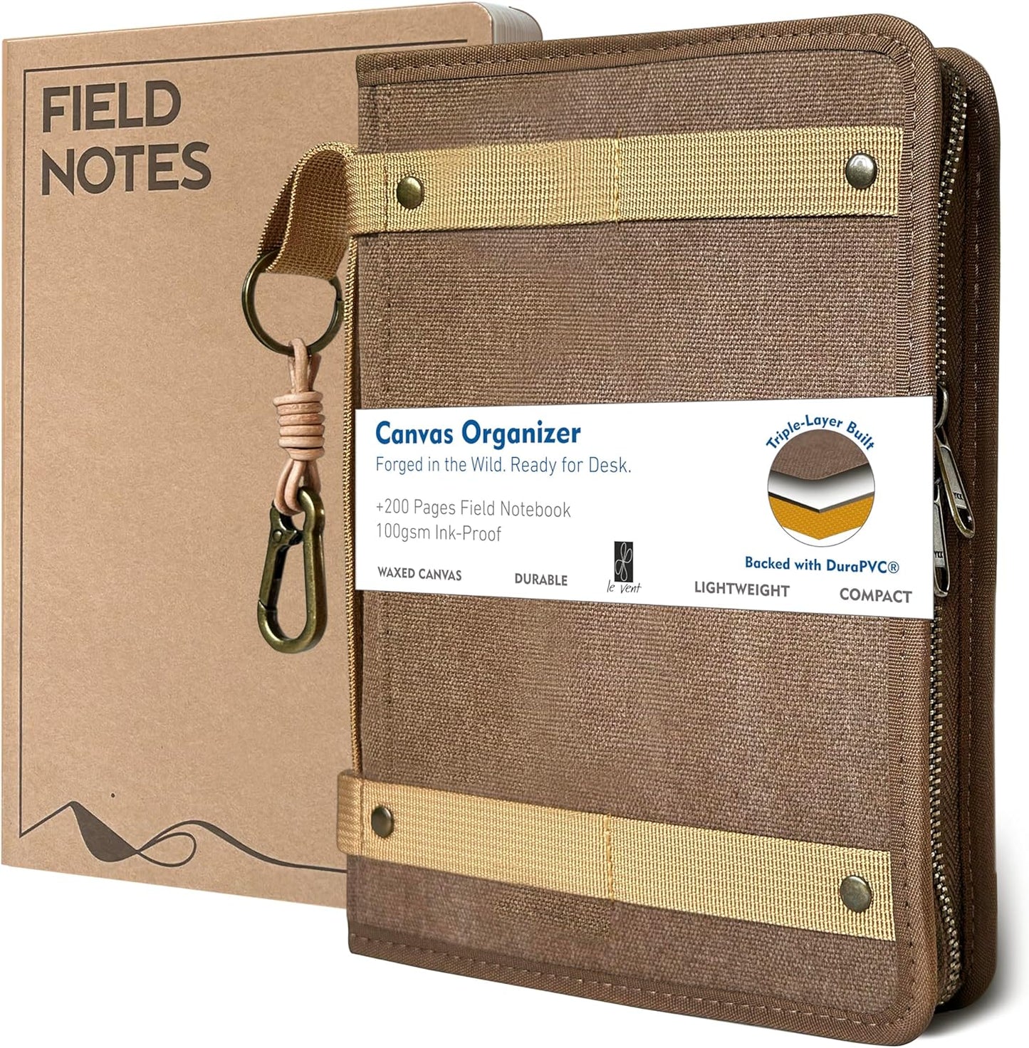 Le Vent A5 Field Notebook Organizer – 3-Layer Waxed Canvas Refillable Travelers Journal, Planner (200 Pages, 5x8) – Fits Moleskine, LEUCHTTURM1917, Hobonichi, Midori & Field Notes – Travel & Office Ready