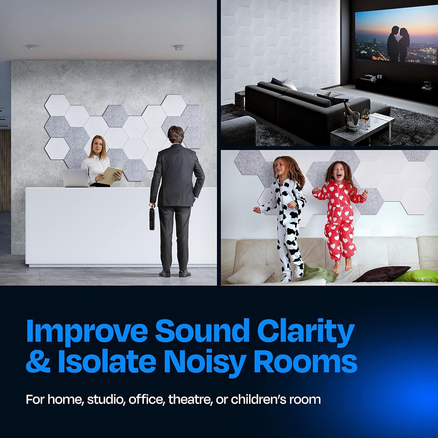 Acoustic Panels 12-Pack Soundproof Wall Panels 14"X12.1"X0.4" Sound Panels High Density Sound Dampening Panels - [White Hexagon]