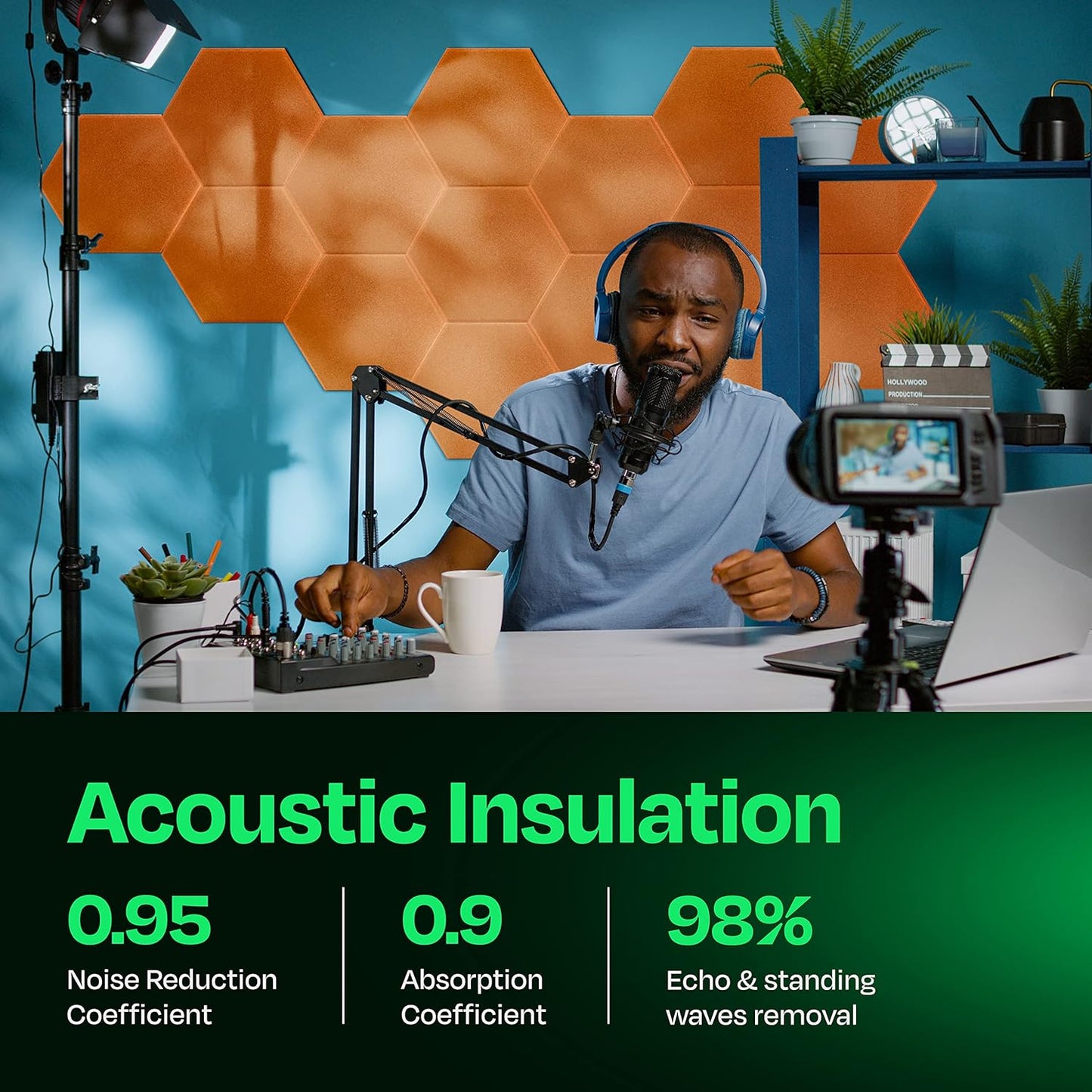 Acoustic Panels 12-Pack Soundproof Wall Panels 14"X12.1"X0.4" Sound Panels High Density Sound Dampening Panels - [70'S Orange Hexagon]