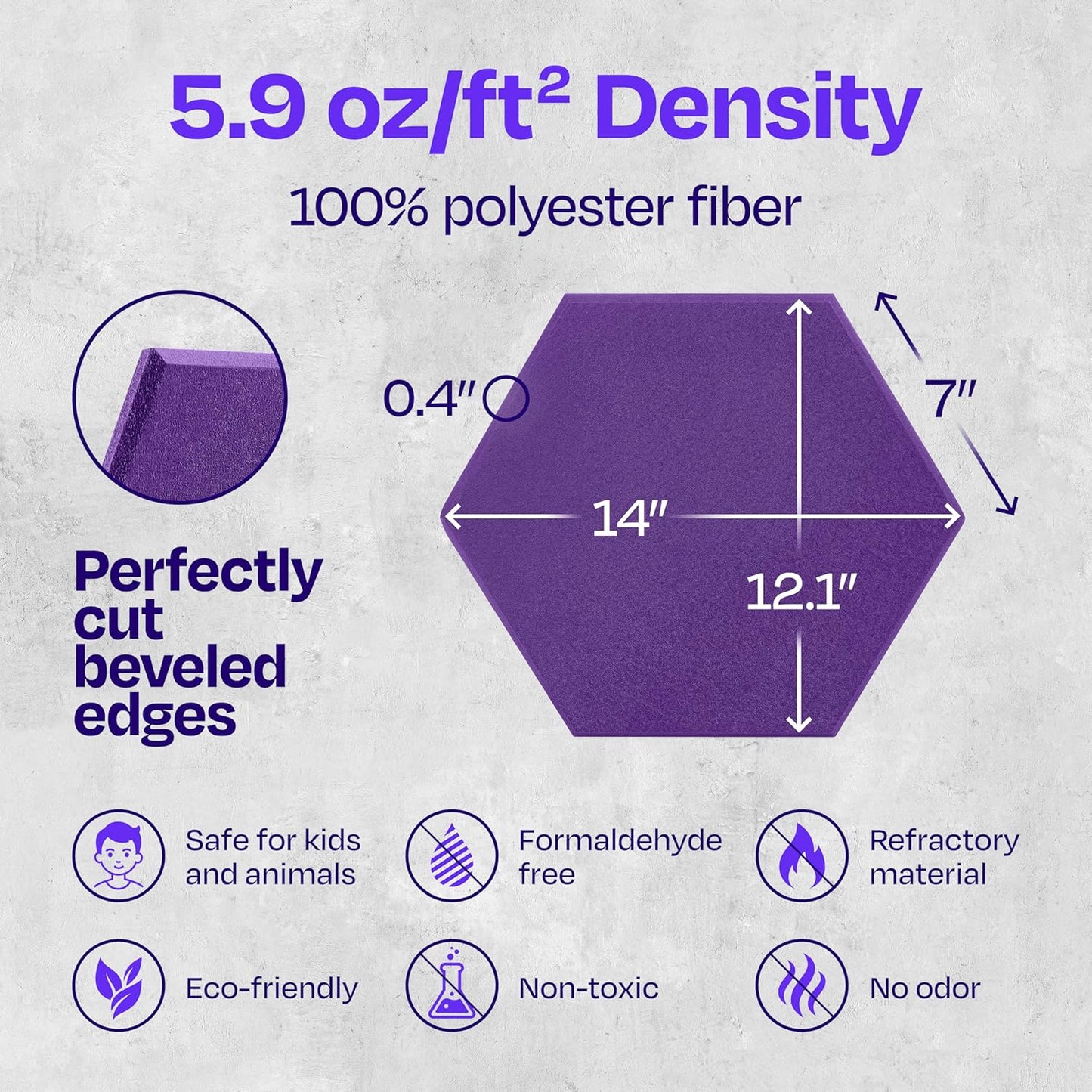 Acoustic Panels 12-Pack Soundproof Wall Panels 14"X12.1"X0.4" Sound Panels High Density Sound Dampening Panels - [Midnight Purple Hexagon]