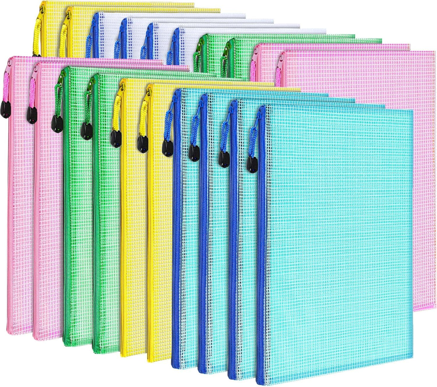 LEOBRO 20PCS Zipper Pouch, A4 Mesh Zipper Pouch Bags, Waterproof Bag, Mesh Bags for Classroom Organization, Toy Storage, School Supplies, Travel Essentials, File Jackets & File Pockets