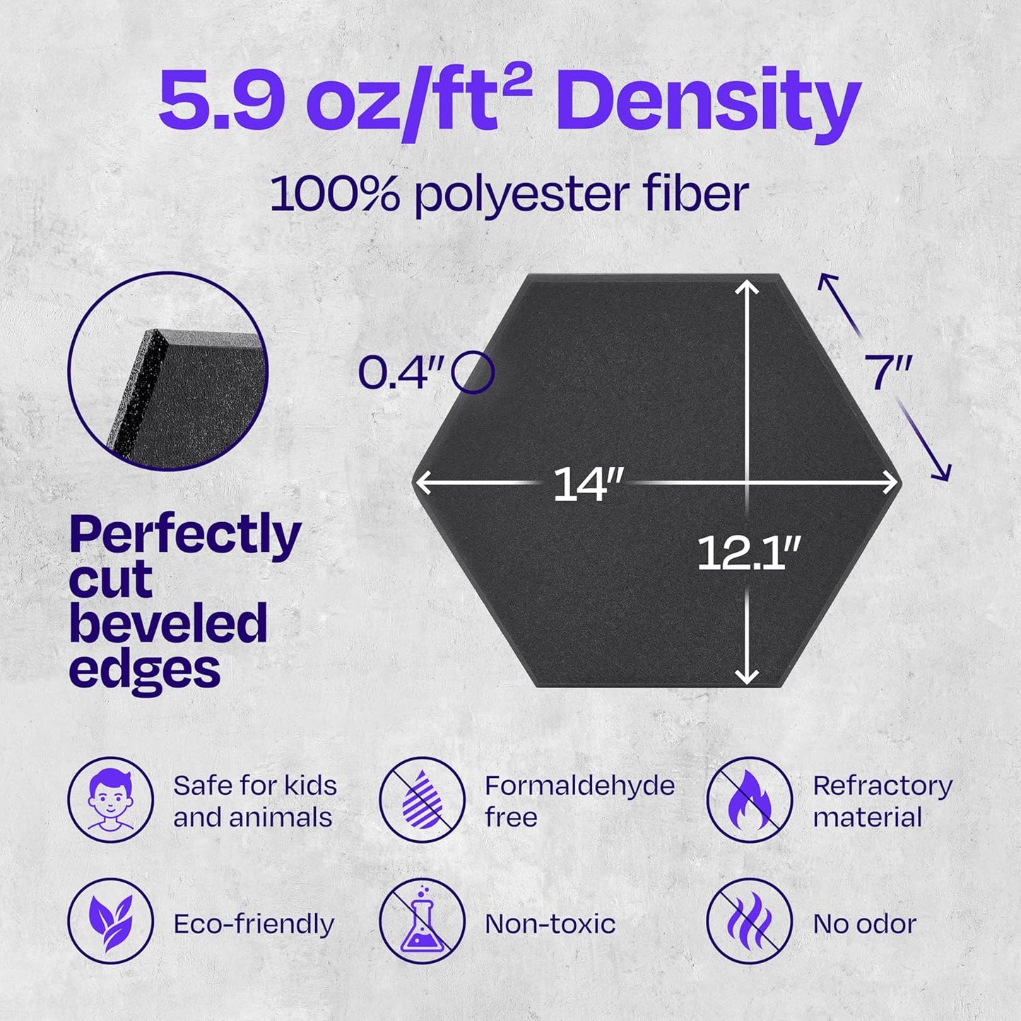 Acoustic Panels 12-Pack Soundproof Wall Panels 14"X12.1"X0.4" Sound Panels High Density Sound Dampening Panels - [Dark Gray Hexagon]