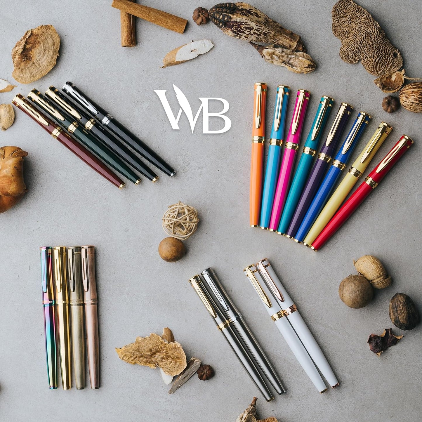 Wordsworth & Black Fountain Pen Kit, 18K Medium Gold Nib, Includes 24 Ink Cartridges, Ink Refill Converter and Gift Box, Gold Finish, Calligraphy, [Golden Brown]