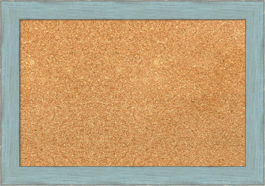 Amanti Art Natural Cork Board for Wall, 14x20 Vision Board with Blue Wood Frame, Small Corkboard Office Decor for Home Organization, Rustic Farmhouse Corkboard Pinboard to display items for home
