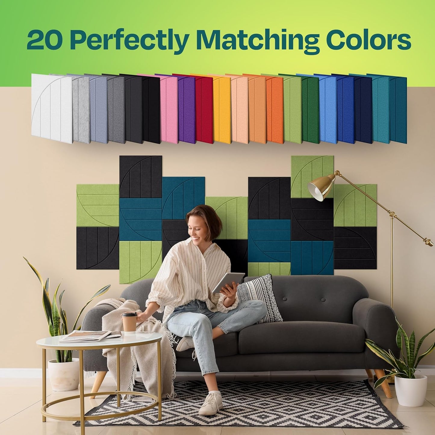 Acoustic Panels 12-Pack Soundproof Wall Panels 12"x12"x0.4" Decorative Sound Dampening for your Home, Office, Studio, Bedroom & More with Unique ModuArc Carving [Deep Black]