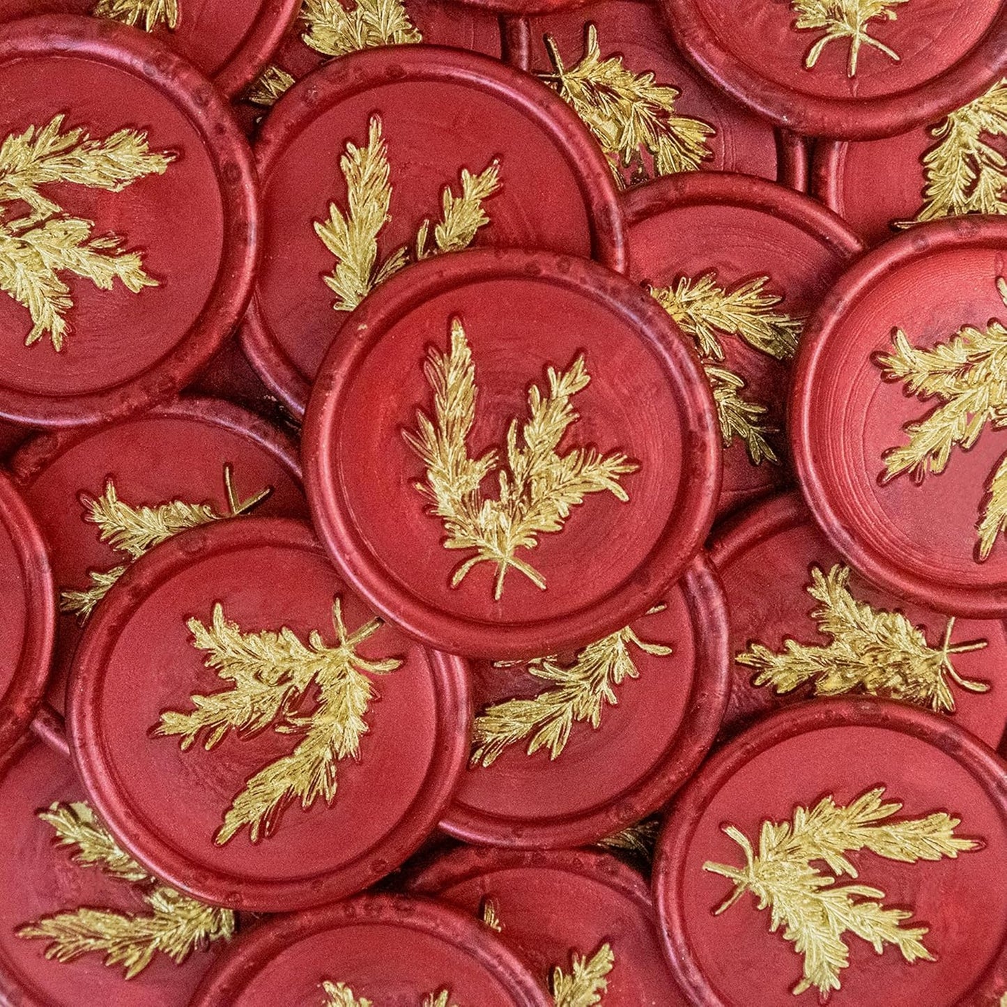 50Pcs Gold & Red Wax Seal Stickers - Handmade Envelope Seals, Self-Adhesive Wax Stickers for Wedding Party Invitations, Envelope, Gift Wrap, Christmas (Gold Rosemary Style, Red)