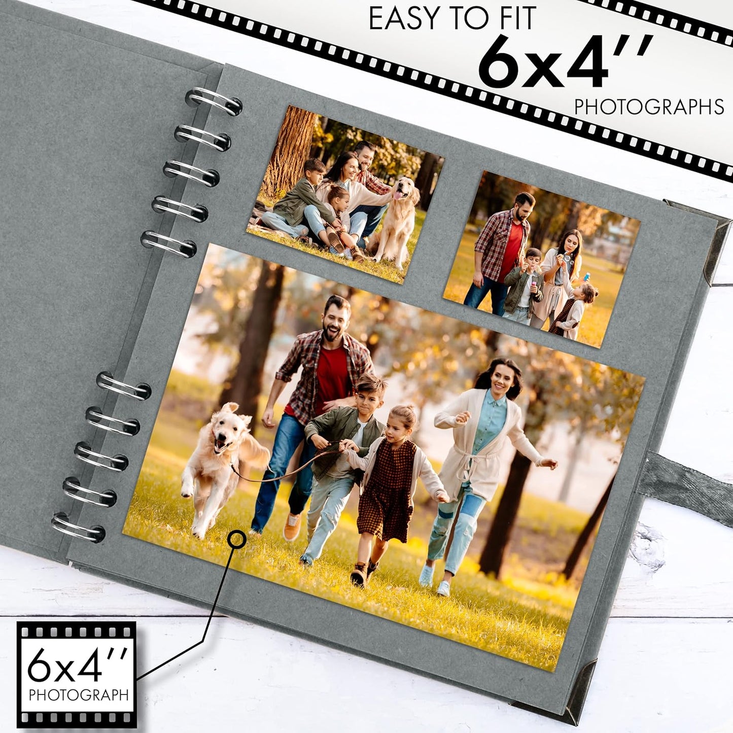 Bstorify Square Scrapbook Photo Albums 7 x 7 Inch Grey Hardcover with Ribbon Closure - Ideal for Scrapbooking, Art & Craft Projects