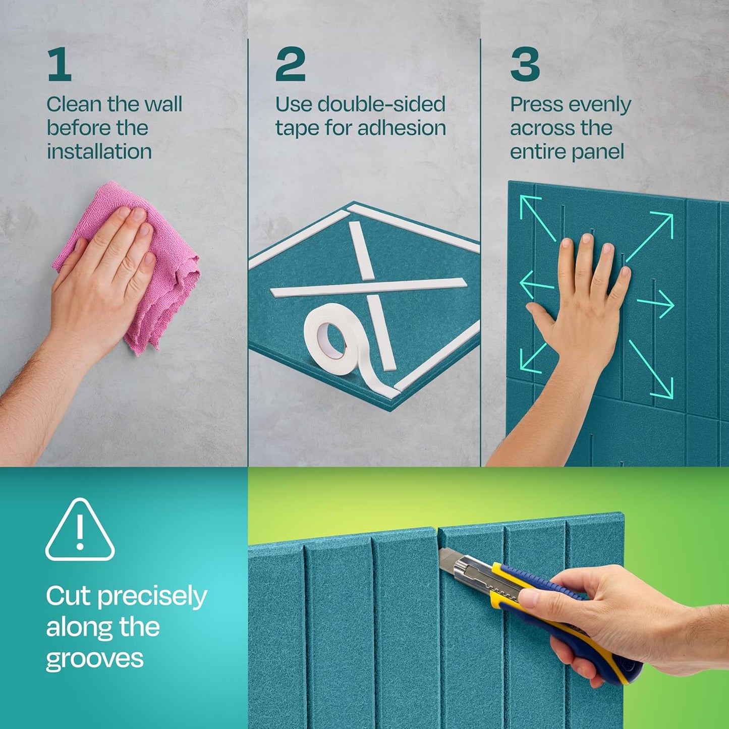 Acoustic Panels 12-Pack Soundproof Wall Panels 12"x12"x0.4" Decorative Sound Dampening for your Home, Office, Studio, Bedroom & More with Unique LineWave Carving [Light Turquoise]