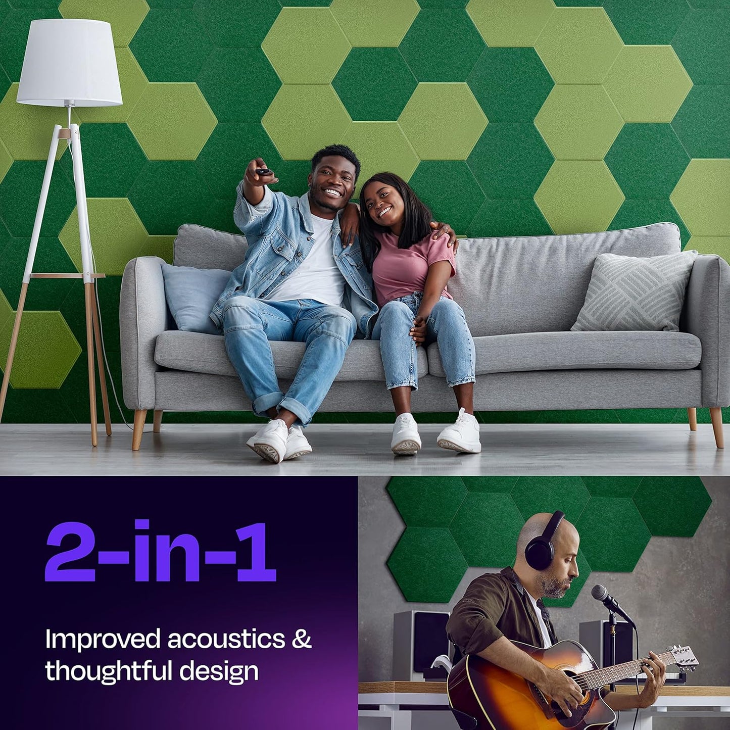 Acoustic Soundproof Wall Panels 12-Pack - 14"X12.1"X0.4" High Density Sound Dampening - Dark Green Hexagon