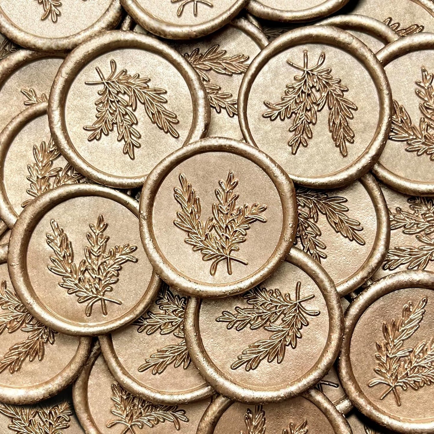 50Pcs Wax Seal Stickers Handmade Envelope Seals Self Adhesive Wax Stickers for Wedding Party Invitations, Envelope, Gift Wrap, Christmas(Rosemary Style, Champagne Gold)