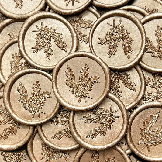 100Pcs Wax Seal Stickers Handmade Envelope Seals Self Adhesive Wax Stickers for Wedding Party Invitations, Envelope, Gift Wrap, Christmas(Rosemary Style, Champagne Gold)