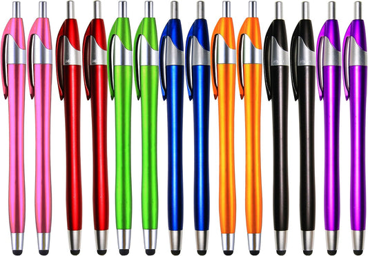 Skoloo Electronic Screen Touch Stylus,14 Pack 2 in 1 Slim Long Click Ink Stylus Ballpoint Pen For Universal Android Touch Screen Tablet Smartphone, Google Nexus, Samsung Galaxy, HTC, Multi-colored