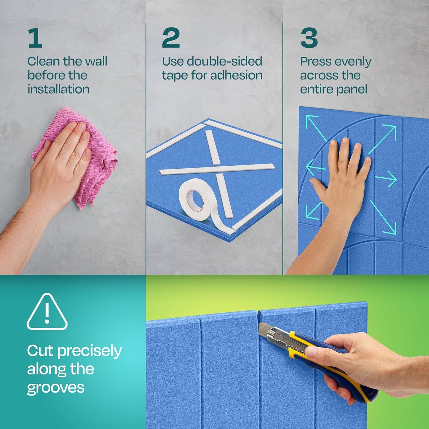 Acoustic Panels 12-Pack Soundproof Wall Panels 12"x12"x0.4" Decorative Sound Dampening for your Home, Office, Studio, Bedroom & More with Unique ModuArc Carving [Grand Blue]