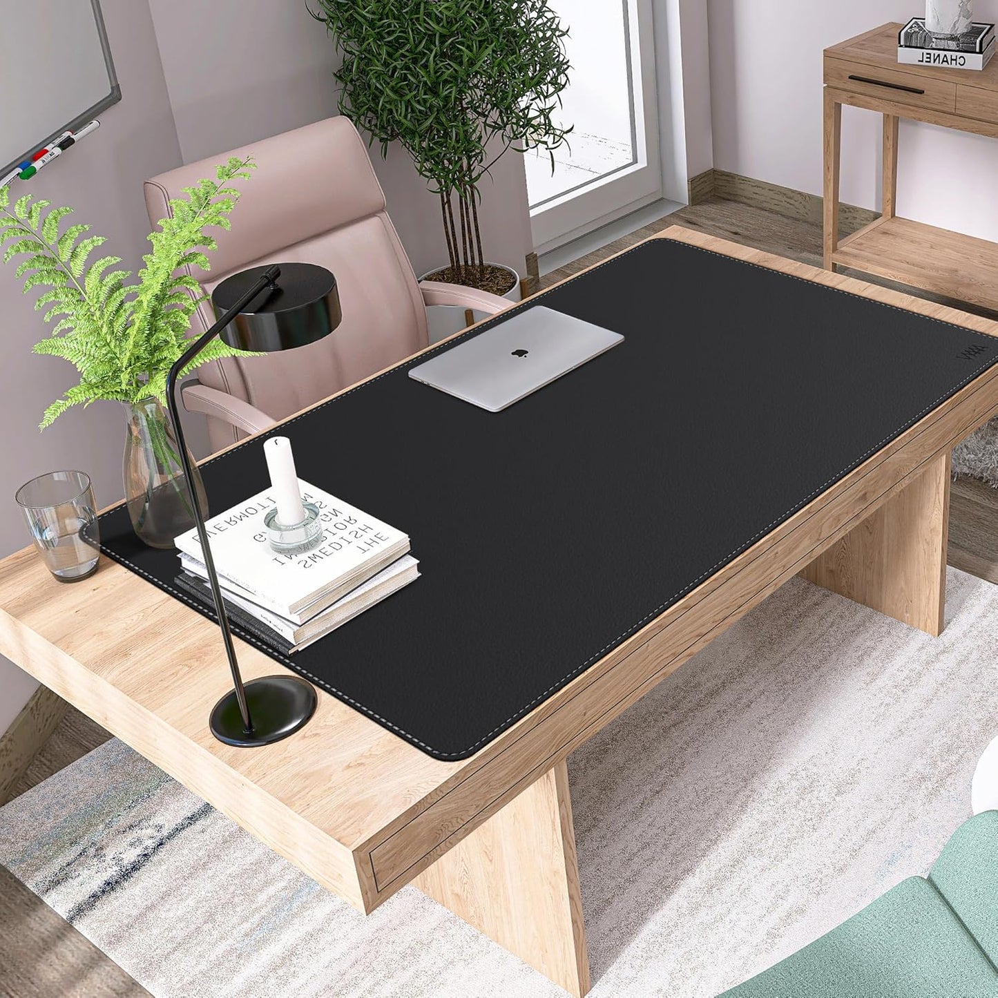 VYAAA Leather Desk Mat, 51"×27.5" Large Mouse Pad, Desktop Protector for Desk, Multifunctional Keyboard Mouse Pad for Home or Office (Black)