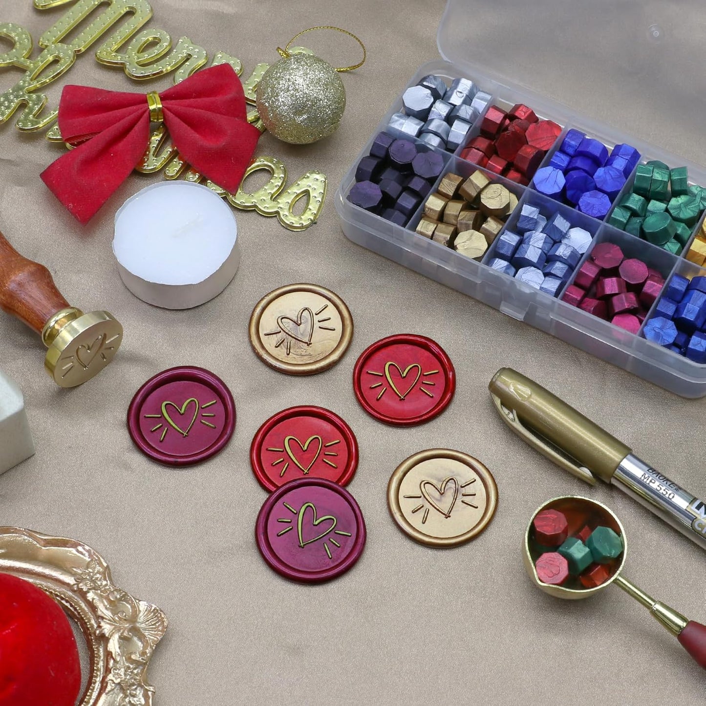 SWANGSA Wax Seal Kit, Heart Stamp With 200pcs Sealing Beads, Great for Embellishment of Wedding Invitations, Wine Packages, Gift Wraps