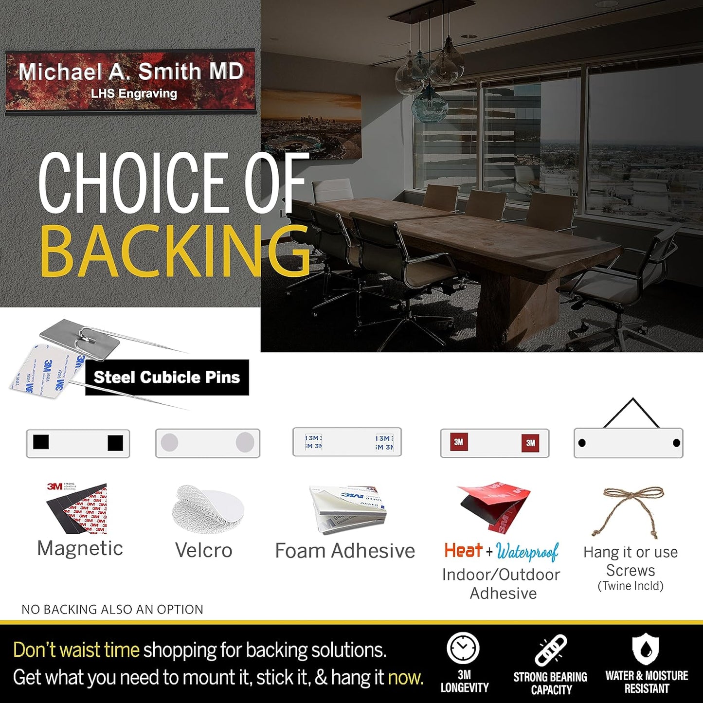 Engraved Name Plates for Door Sign Personalized Blue Plastic Plaque with White Letters - Made in USA 2x4 B9