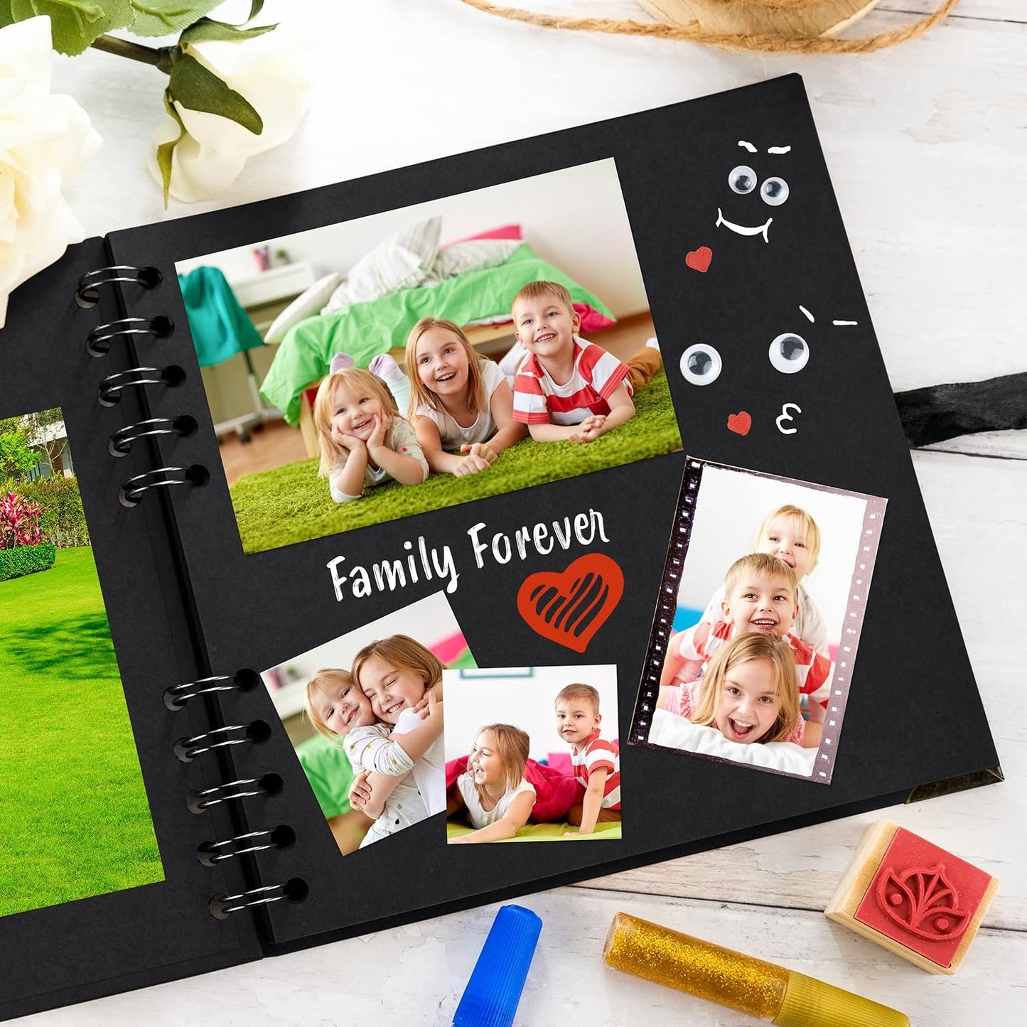 Bstorify Square Scrapbook Photo Albums 36 Pages (7 x 7 inch) Black Thick 250gsm Kraft Paper Scrap Book, Memory Book, Ribbon Closure - Ideal for Your Scrapbooking Albums, Art & Craft Projects