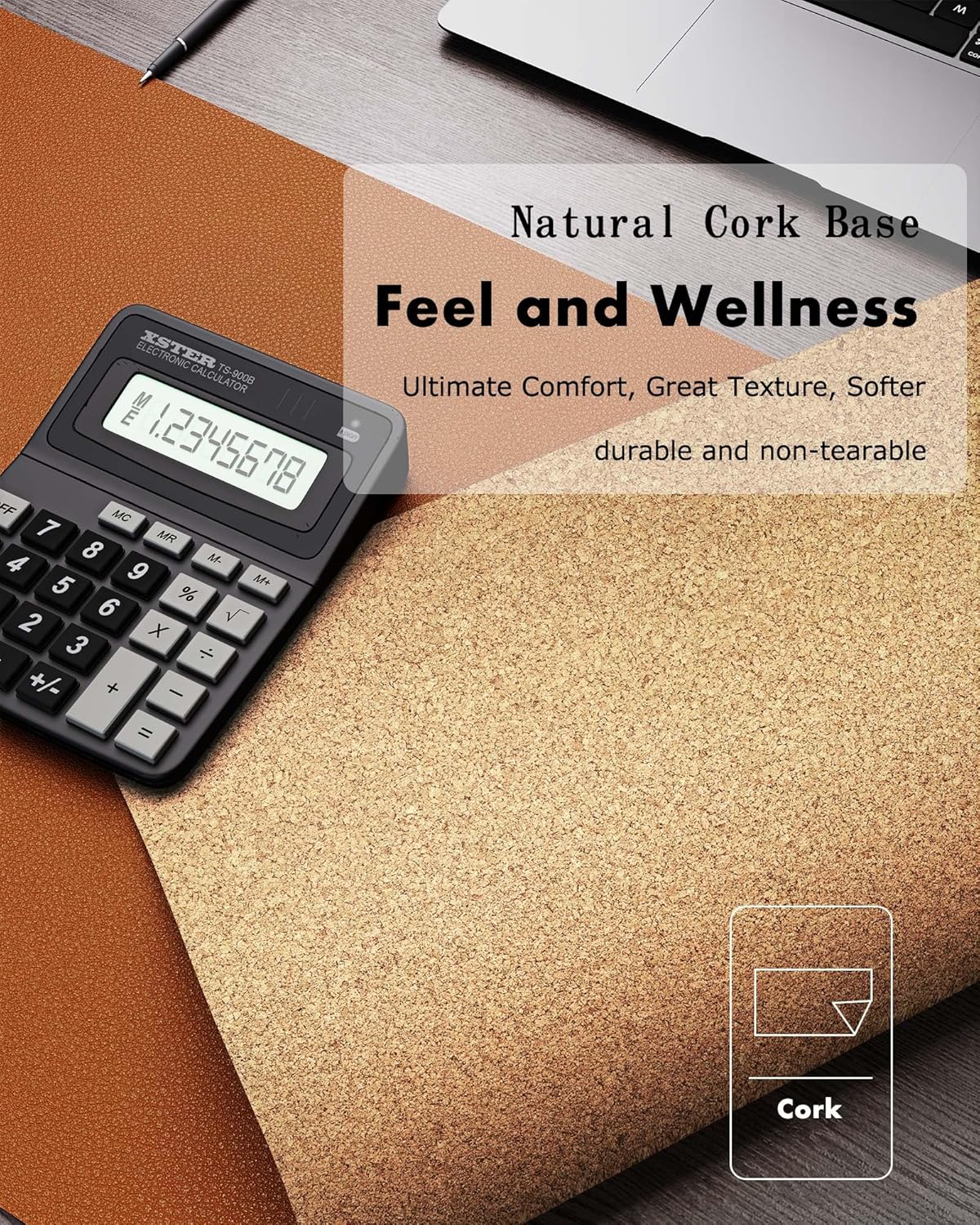 YSAGi Double-Sided Desk Pad, 35.4"x17" Leather Desk Mat, Eco Cork Desk Pad Protector,Large Mouse Pad,Waterproof Desk Blotter for Office/Home (Brown/Cork)