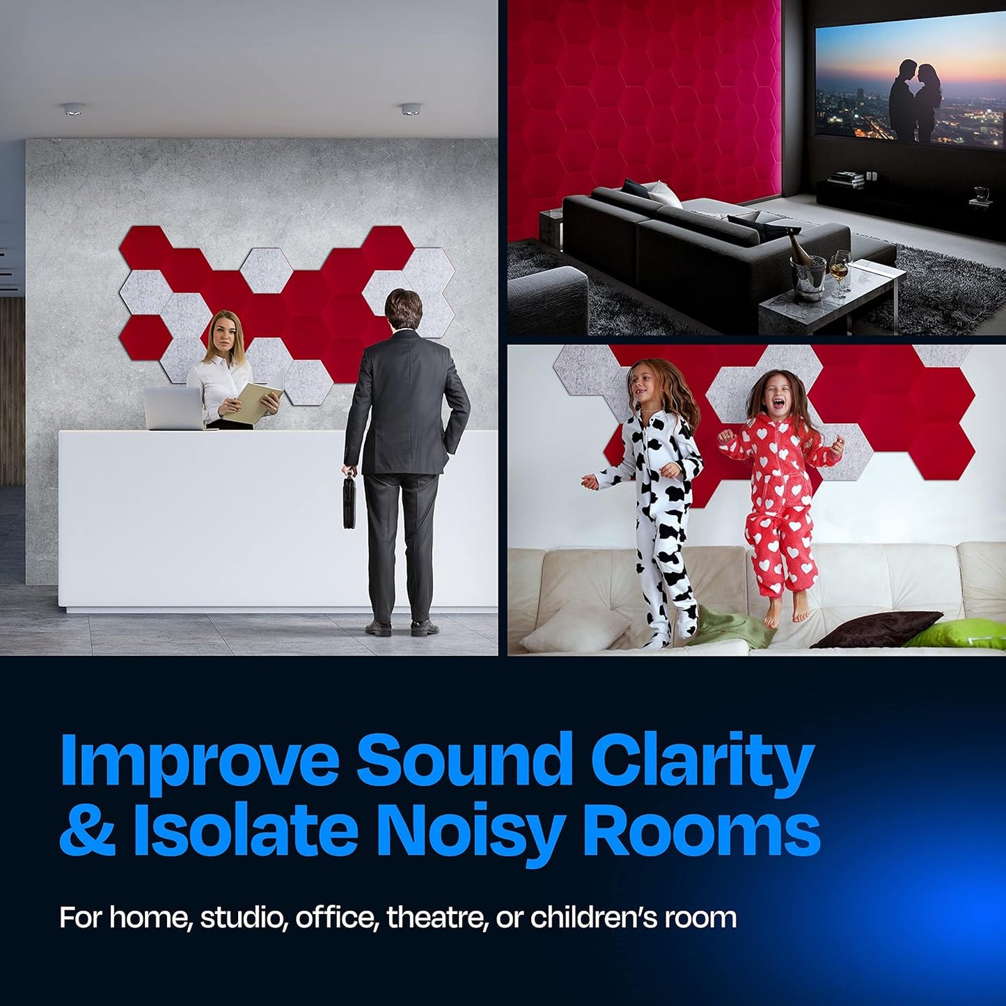 Acoustic Panels 12-Pack Soundproof Wall Panels 12"X10.4"X0.4" Sound Panels High Density Sound Dampening Panels - [Candy Red Hexagon]