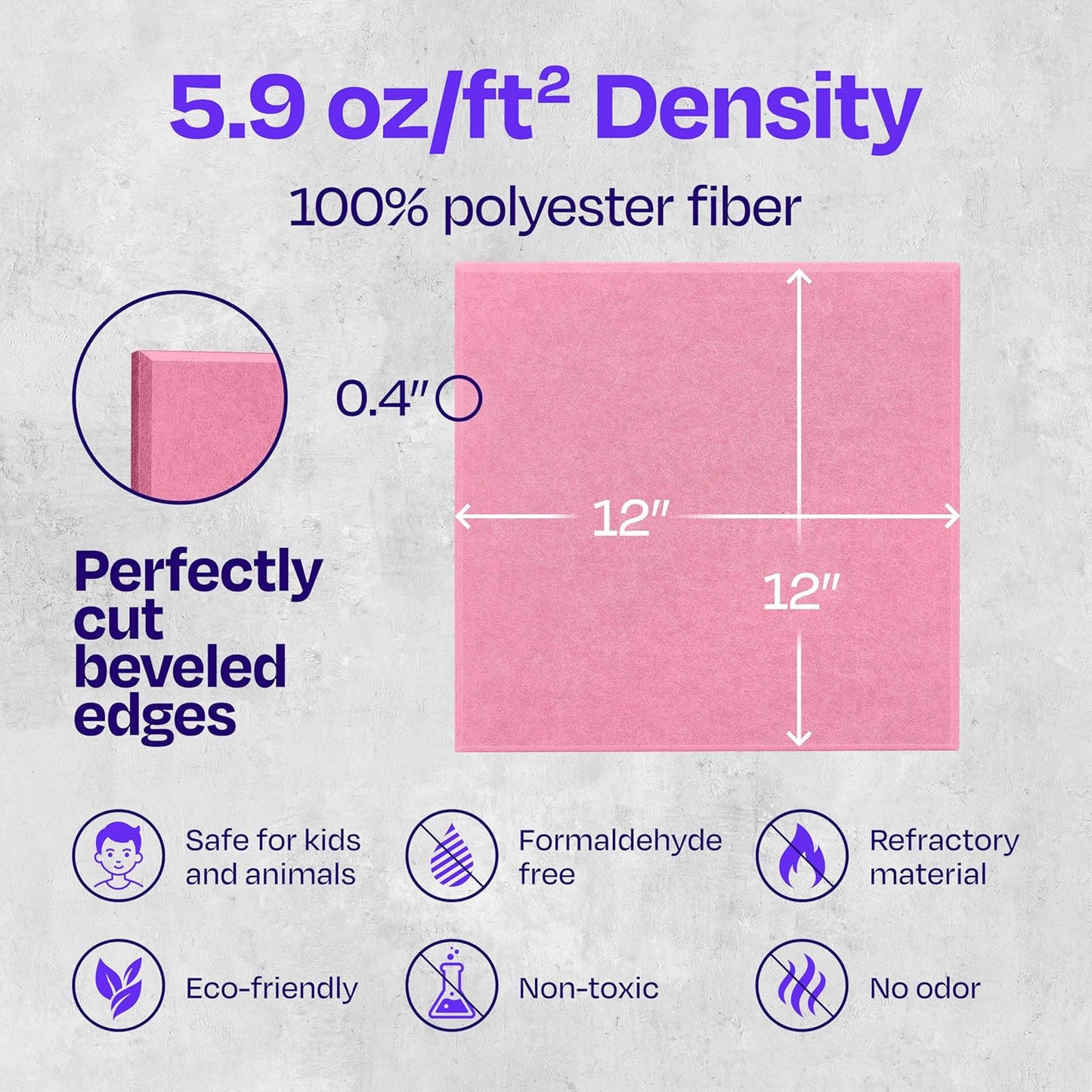 Acoustic Panels 12-Pack Soundproof Wall Panels 12"X12"X0.4" Sound Panels High Density Sound Dampening Panels - [Chic Pink Square]