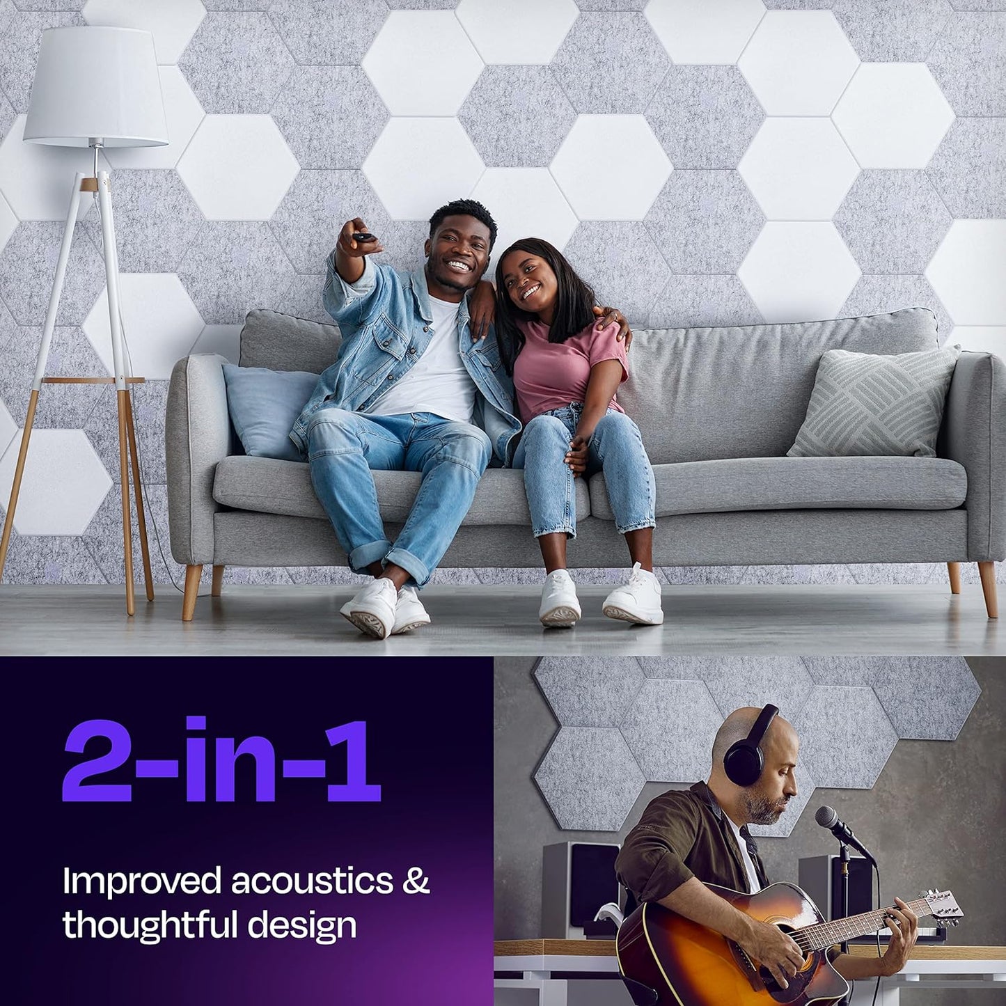 Acoustic Panels 12-Pack Soundproof Wall Panels 14"X12.1"X0.4" Sound Panels High Density Sound Dampening Panels - [Smoky White Hexagon]