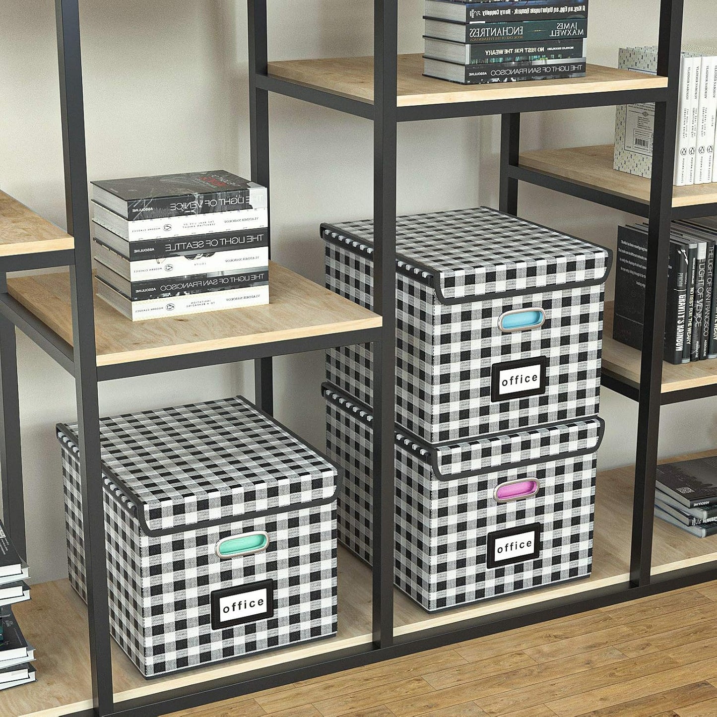 Huolewa Decorative File Organizer Boxes Office Document Storage with Lids, Linen File Storage Organizer Boxes, Universal Hanging Filing Organization Box for Letter/Legal Folder,Home File Storage Bins