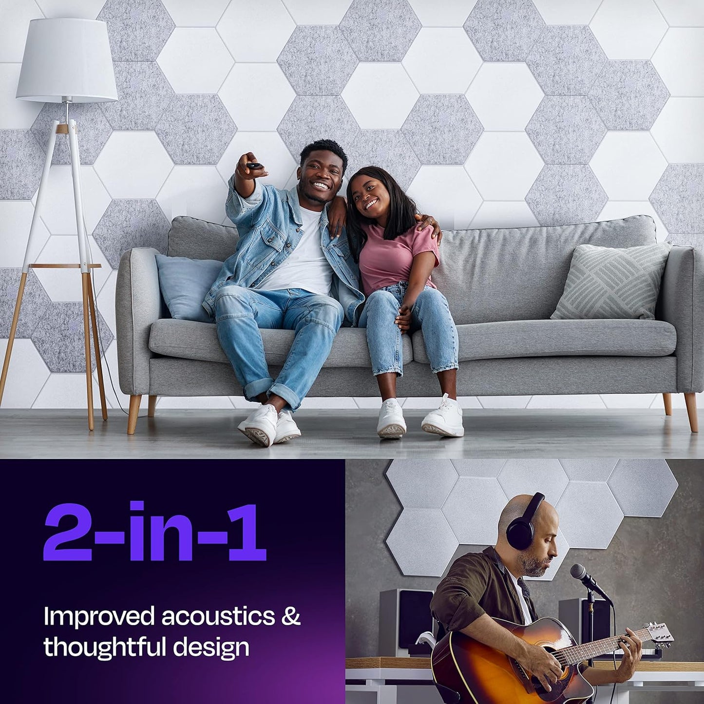 Acoustic Panels - 12-Pack Soundproof Wall Panels, 12"X10.4"X0.4", High Density Sound Dampening - White Hexagon