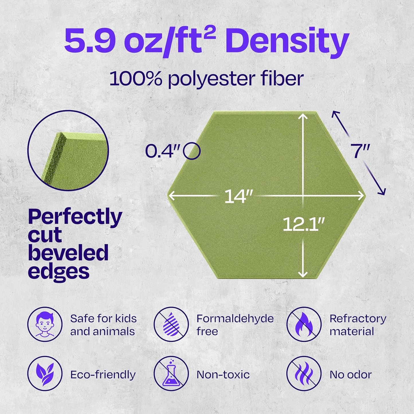 Acoustic Panels - 12-Pack Soundproof Wall Panels, 14"X12.1"X0.4", High Density Sound Dampening - Gin Green Hexagon