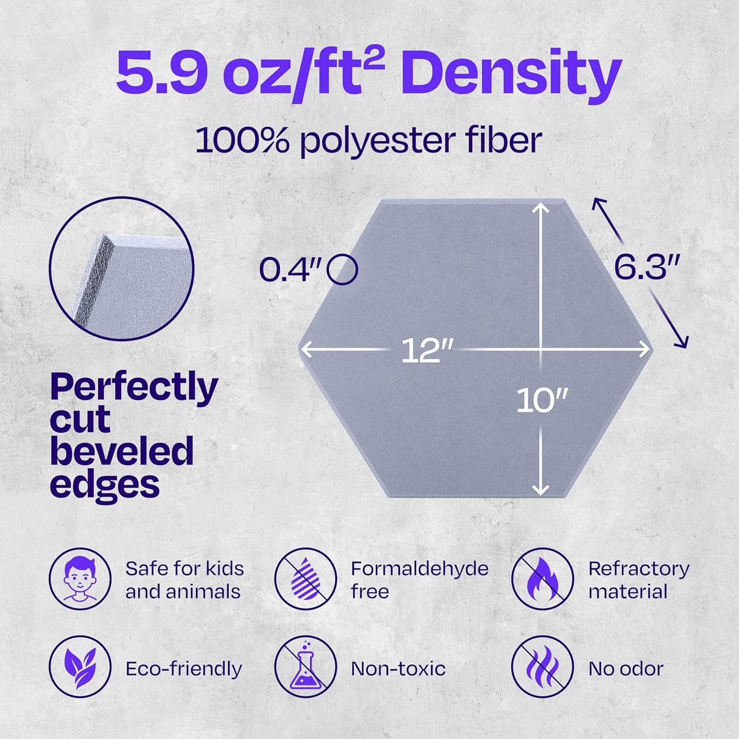 Acoustic Soundproof Wall Panels 12-Pack - 12"X10.4"X0.4" High Density Sound Dampening - [Dusky Gray Hexagon]