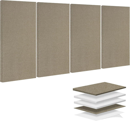 BUBOS 4 PCS Acoustic Panels,23.6''x11.8'' Fabric Soundproof Wall Panels,Self-adhesive Sound Absorbing Panels for Studios, Office, Home Theater,Fabric-Clad Jute