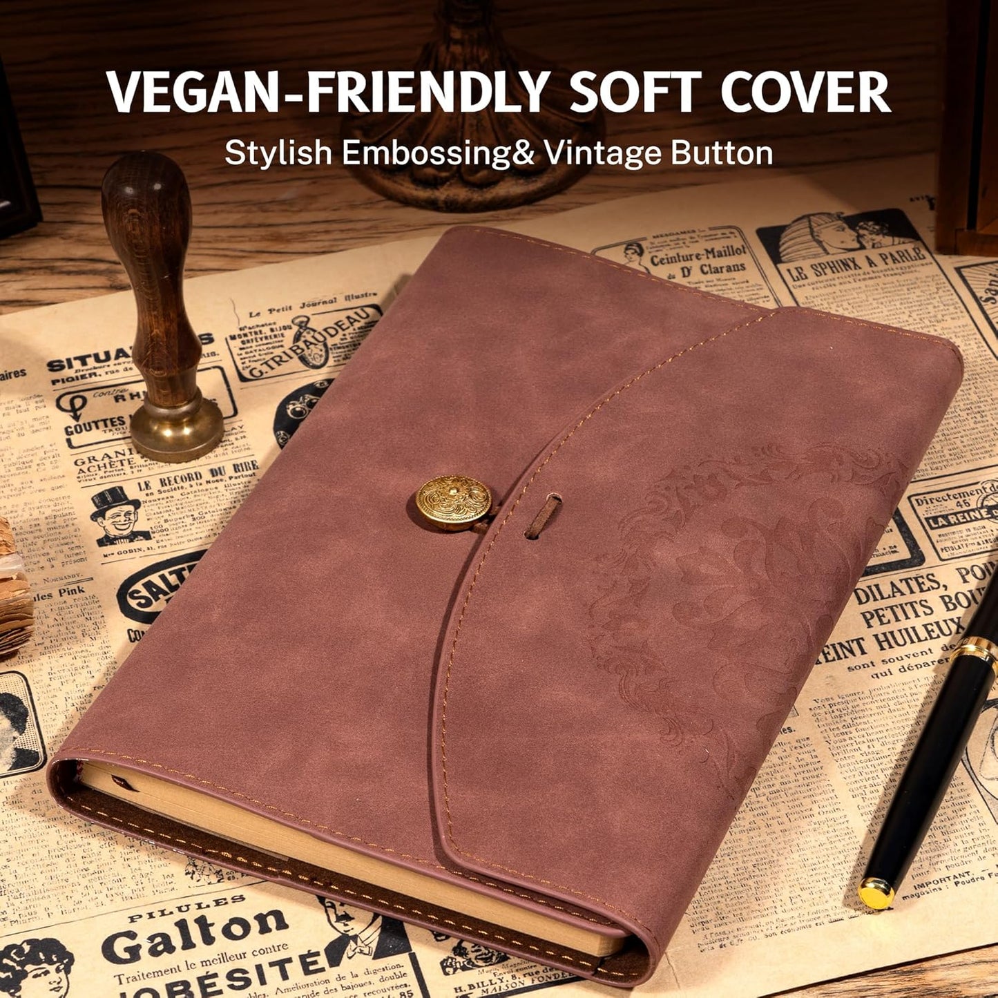 Vintage Leather Journal for Women Men, Junk Journal Notebook Soft Cover, Book of Shadows Journals for Travel Diary Scrapbook Sketchbook Journaling Writing, Brown