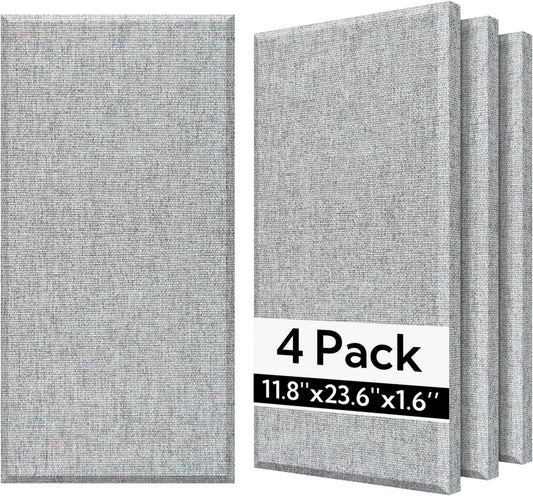 Olanglab Fiberglass Acoustic Wall Panels 4 Pack, 11.8'' x 23.6'' Sound Panels, Fabric Wrapped Sound Proof Panels for Walls (Light Gray)