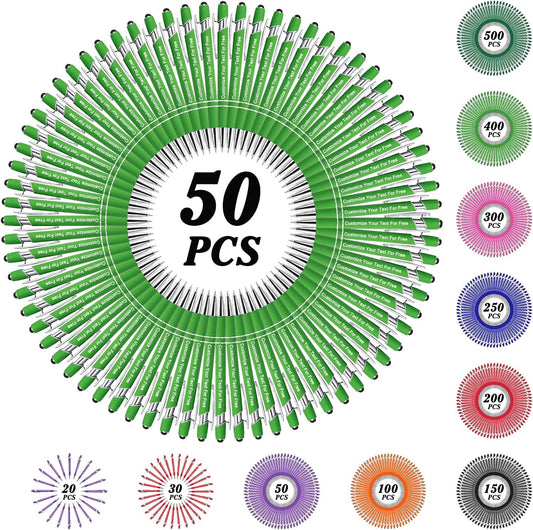 Max 500 Pcs Personalized Pens Bulk, Custom Pens with Free Engraving, Customized Stylus Tip Ballpoint Pen with Your Name Massage Text for School Office Business Graduation Anniversaries-50 Packs