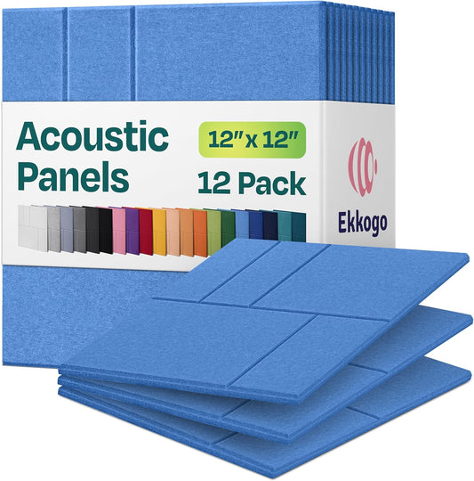 Acoustic Panels 12-Pack Soundproof Wall Panels 12"x12"x0.4" Decorative Sound Dampening for your Home, Office, Studio, Bedroom & More with Unique GridFrame Carving [Grand Blue]