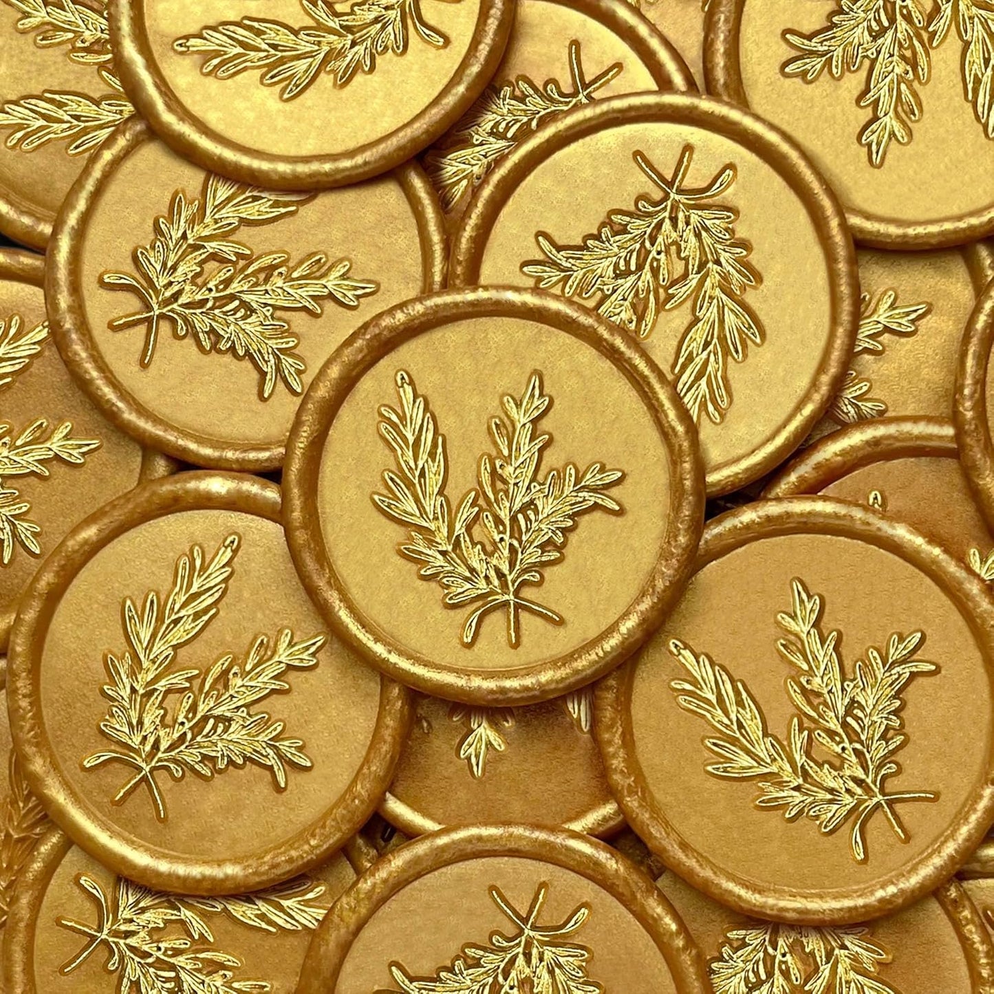 50Pcs Gold Wax Seal Stickers - Handmade Self-Adhesive Envelope Seals for Wedding Party Invitations, Gift Wrap, Christmas (Rosemary Style)