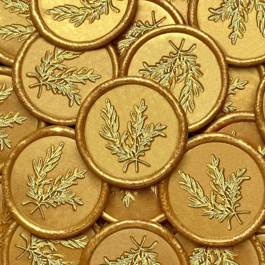 50Pcs Gold Wax Seal Stickers - Handmade Self-Adhesive Envelope Seals for Wedding Party Invitations, Gift Wrap, Christmas (Rosemary Style)