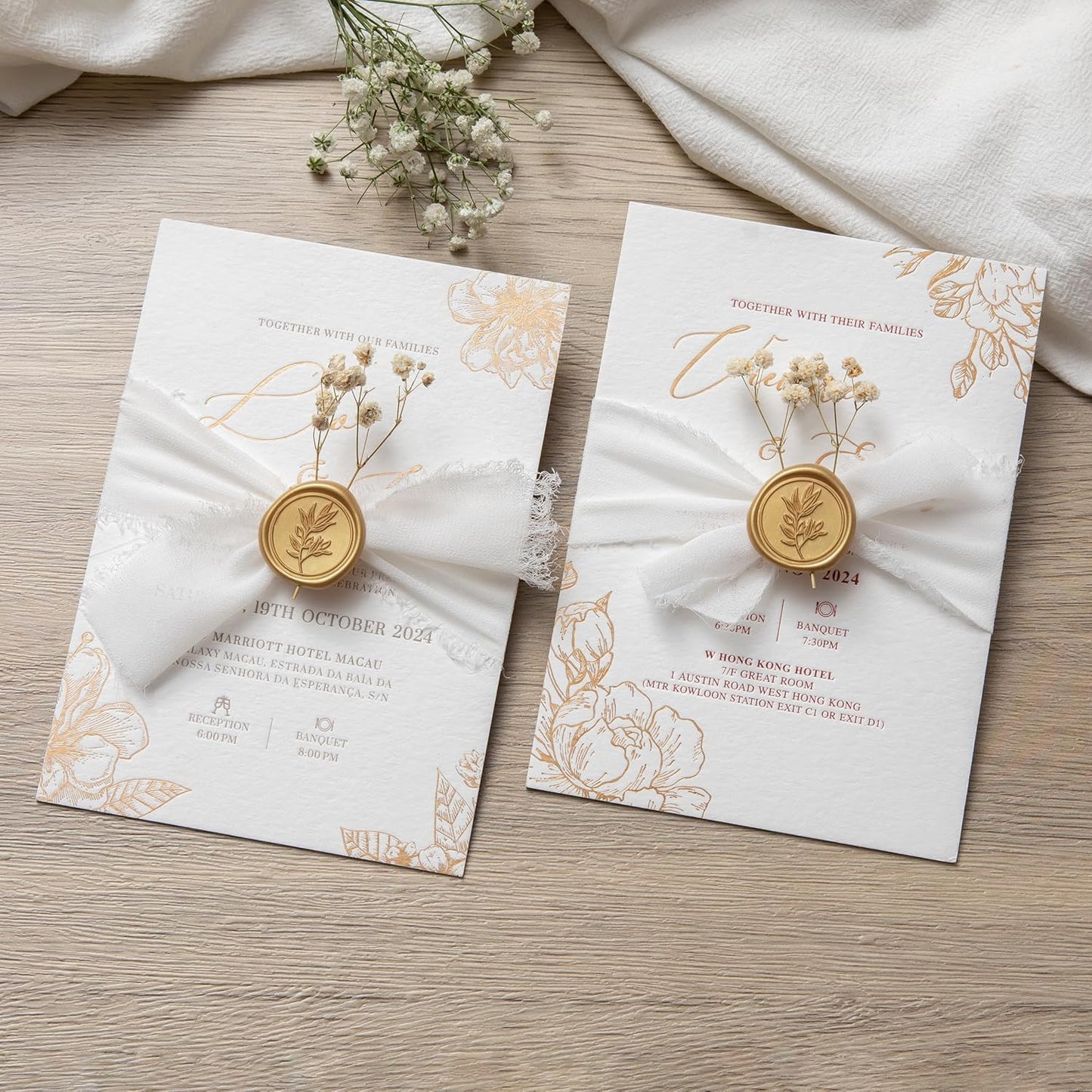 PONATIA Gold Wax Seal Stickers - Eucalyptus Wedding Invitation Envelope Seal, 50 Pcs Self-Adhesive, Perfect for Invitations, Christmas, Gift Wrapping, Party Menu Decor