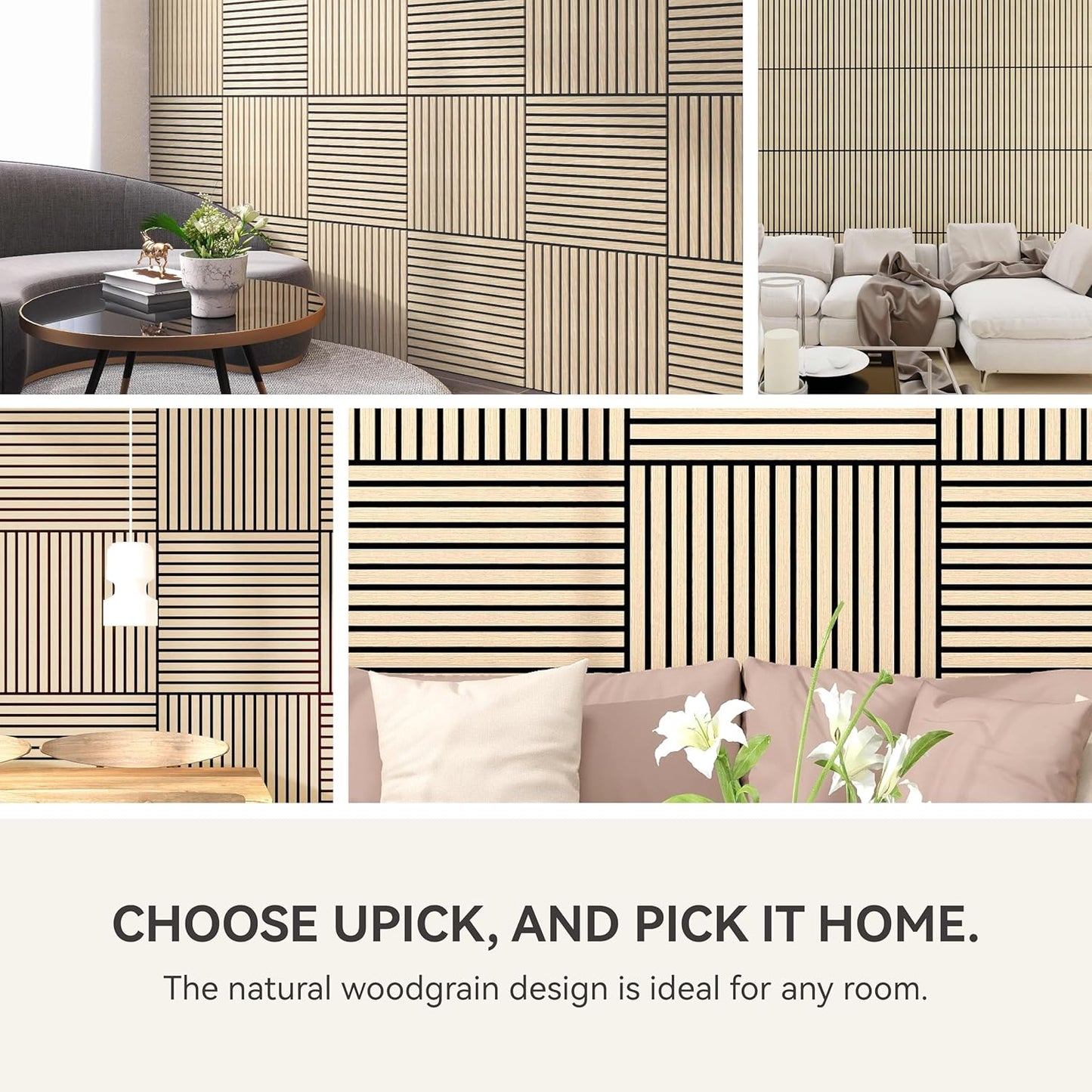 Upick MDF Acoustic Wall Panels Sound Absorbing, 4 Pack 24 x 24 inch Sound Proof Foam Wall Panels & Wood Slat Wall Panels for Interior Wall Decor, Oak