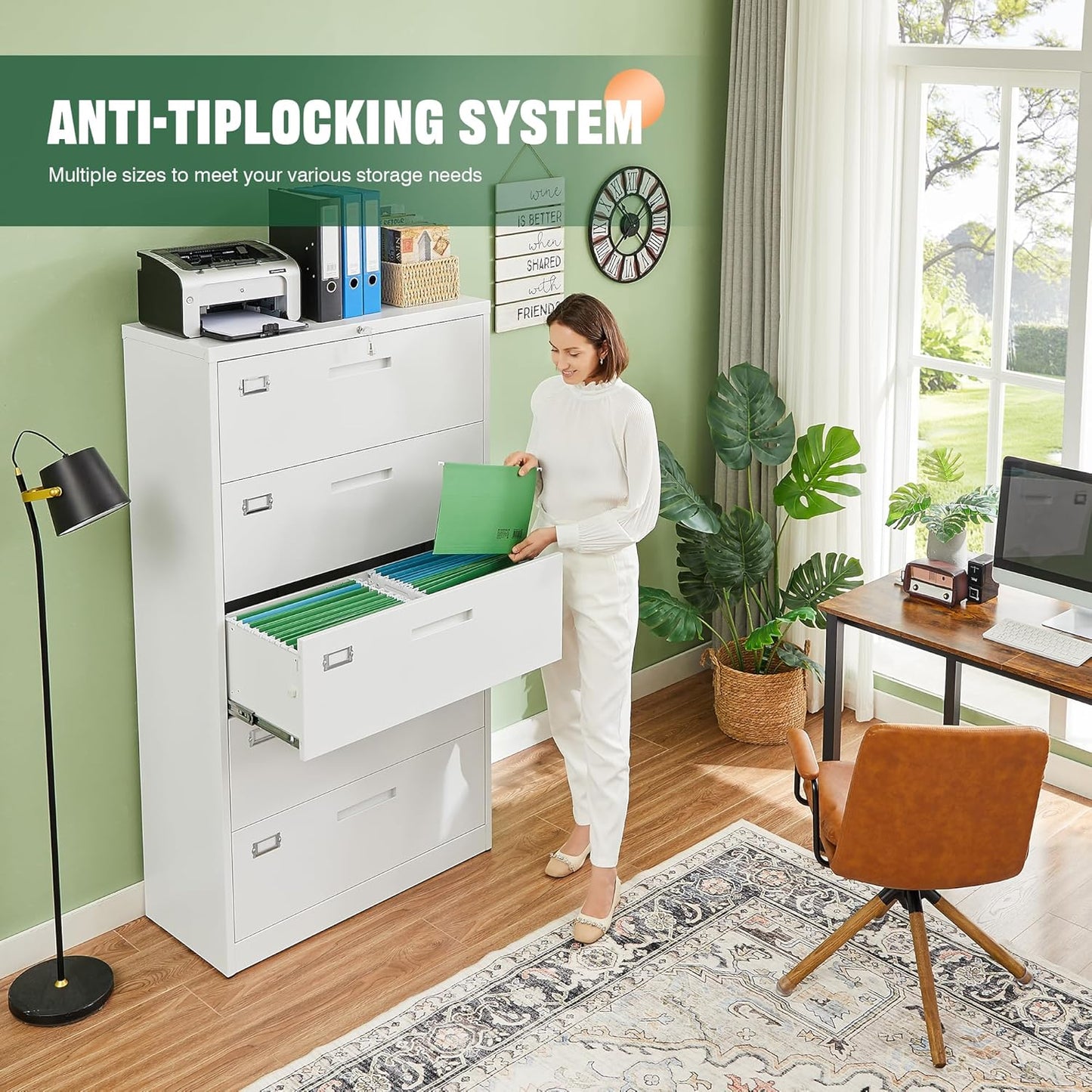 Letaya Lateral 5 Drawer File Cabinet with Lock,Metal Wide White Filing Cabinets for Home Office Storage A4/F4/Letter/Legal(Assembly Required)