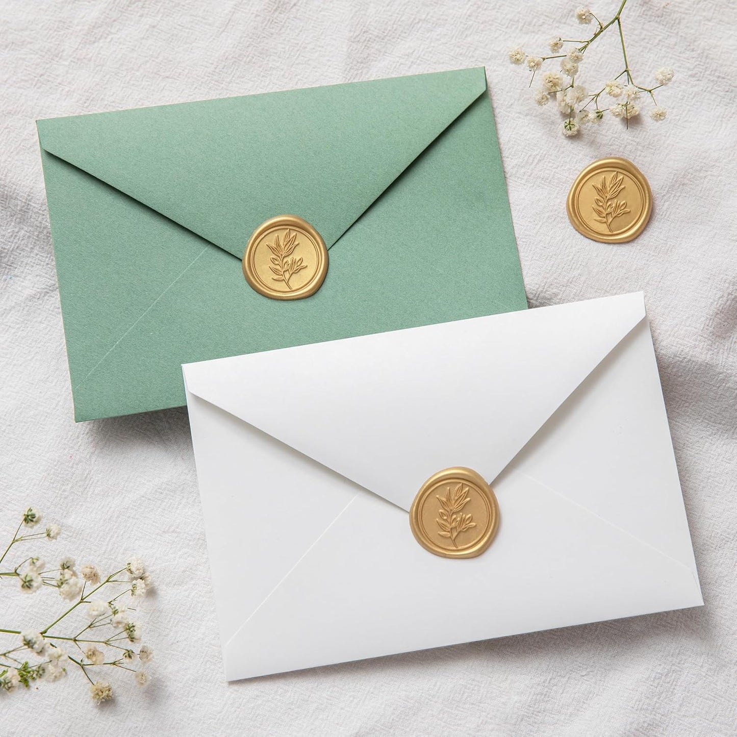 PONATIA Gold Wax Seal Stickers - Eucalyptus Wedding Invitation Envelope Seal, 50 Pcs Self-Adhesive, Perfect for Invitations, Christmas, Gift Wrapping, Party Menu Decor