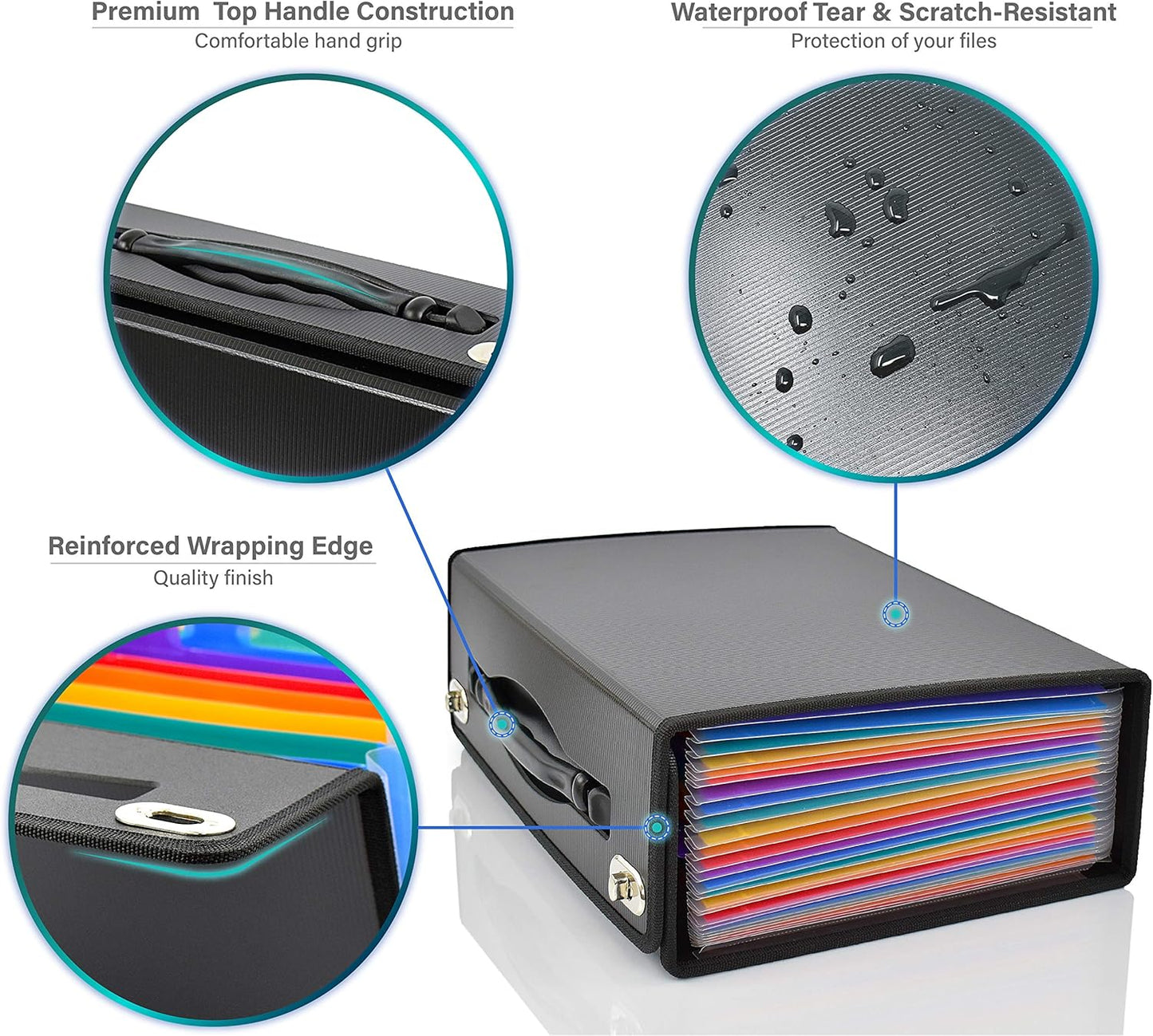 CNK Accordion File Folders with 24 Pockets Organizer for Document Paper Storage Folder Documents Expanding Binder Folio Pocket Receipt Filing Expandable Files Dividers Labels Letter Durable Handle