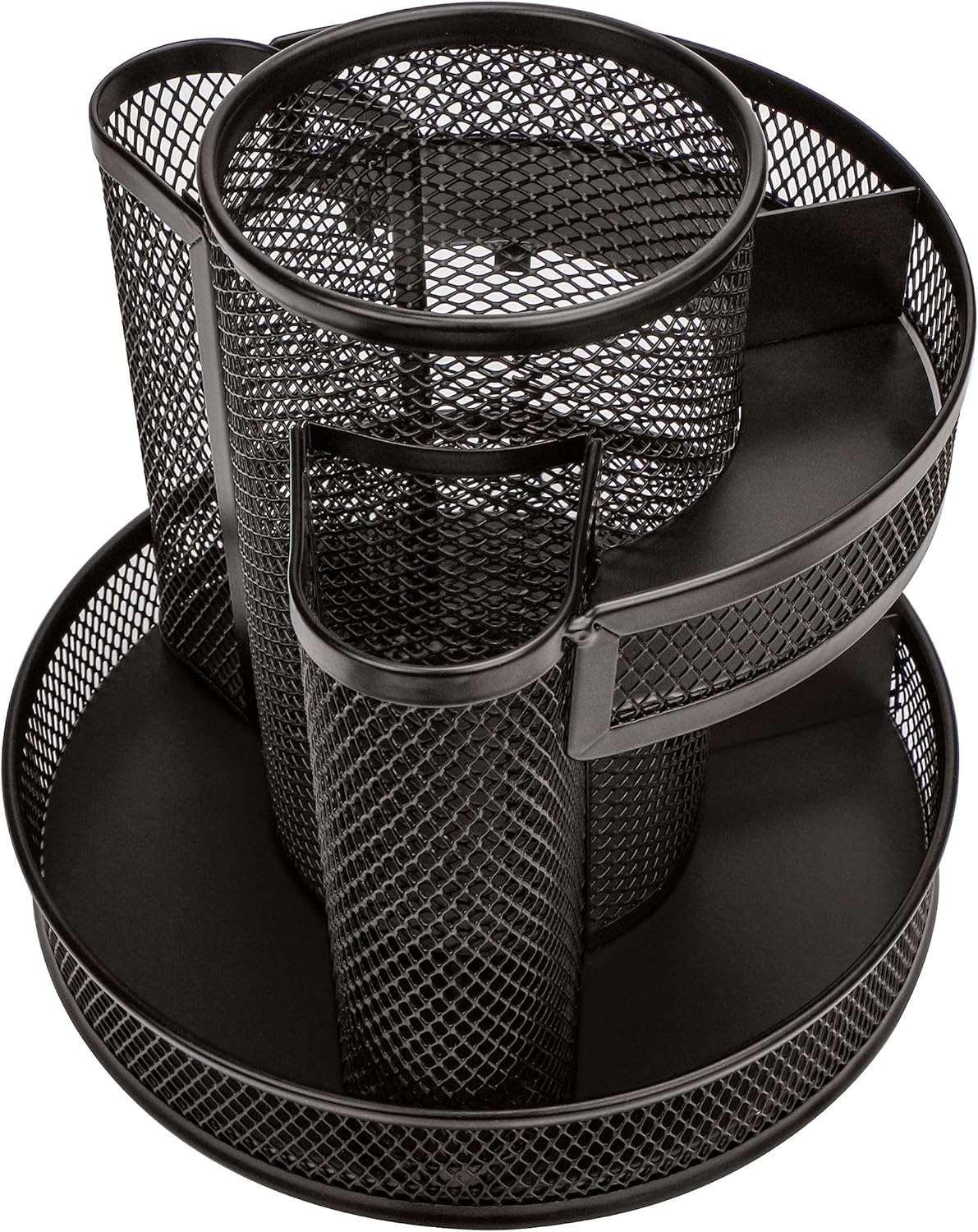 Annova Mesh Desk Organizer Rotate with 5 Compartments Round Spinning Tidy Candy/Pen Holder Desk Accessories Office, Art Supply, Storage, Classroom, Home (Black)